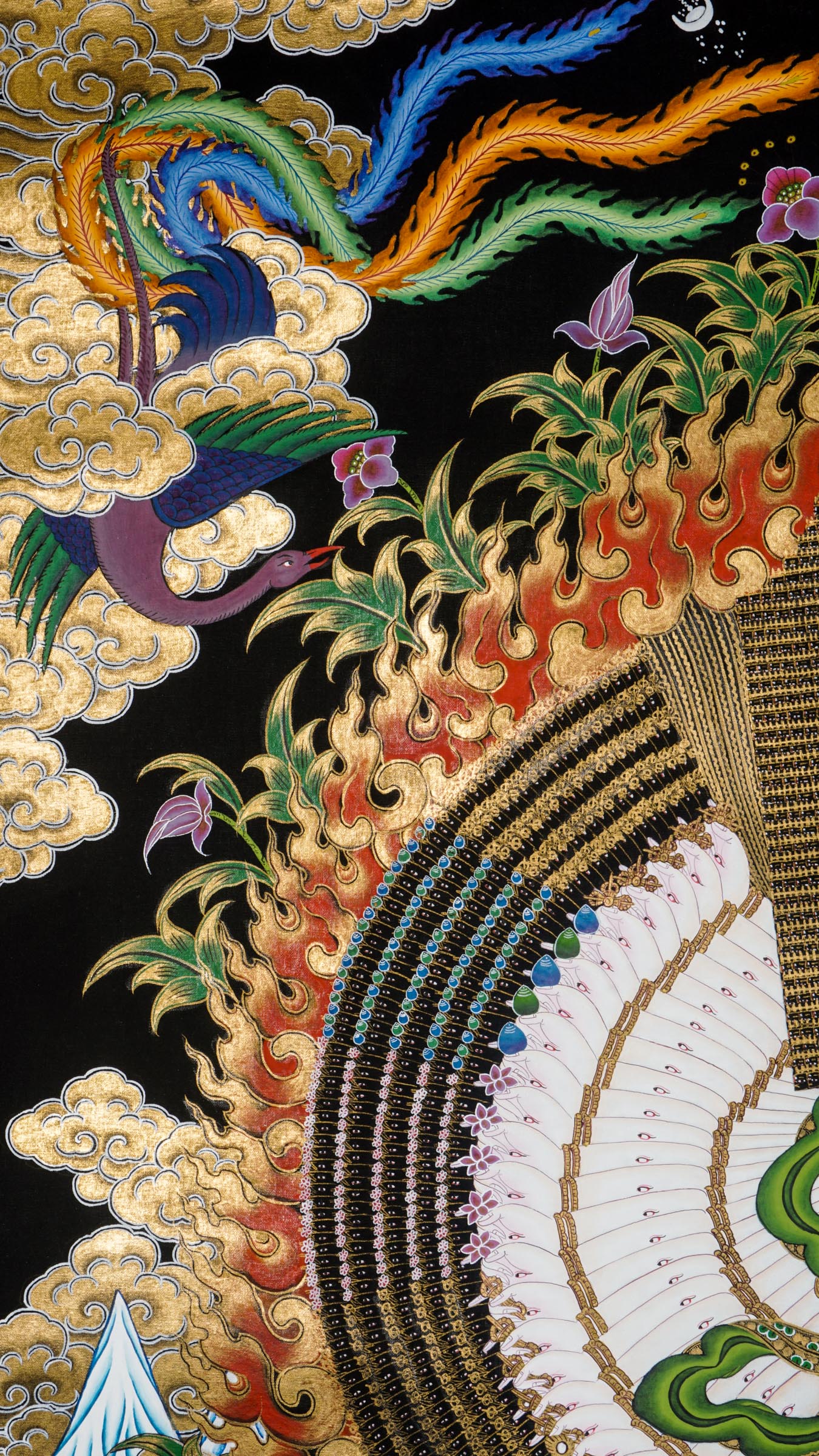 Dhukkar thangka - a sacred art with thousand heads, arms, and legs, each palm bearing an eye that represents all-encompassing wisdom and spiritual insight.
