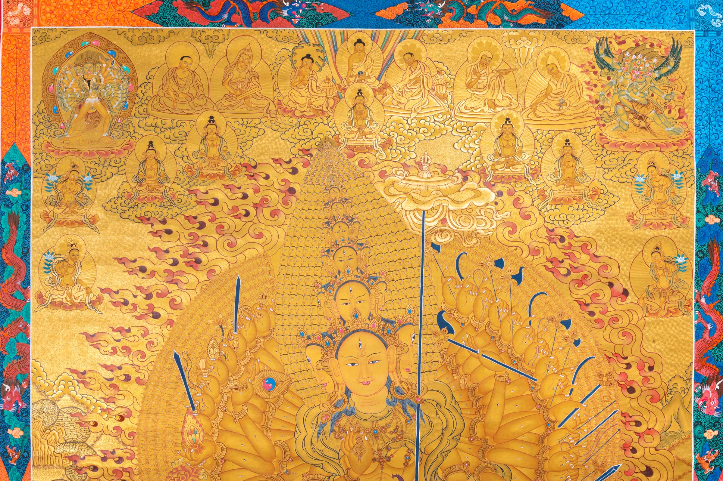Dhukkar Thangka - meticulously hand-painted art. Full gold painted Dhukkar Thangka