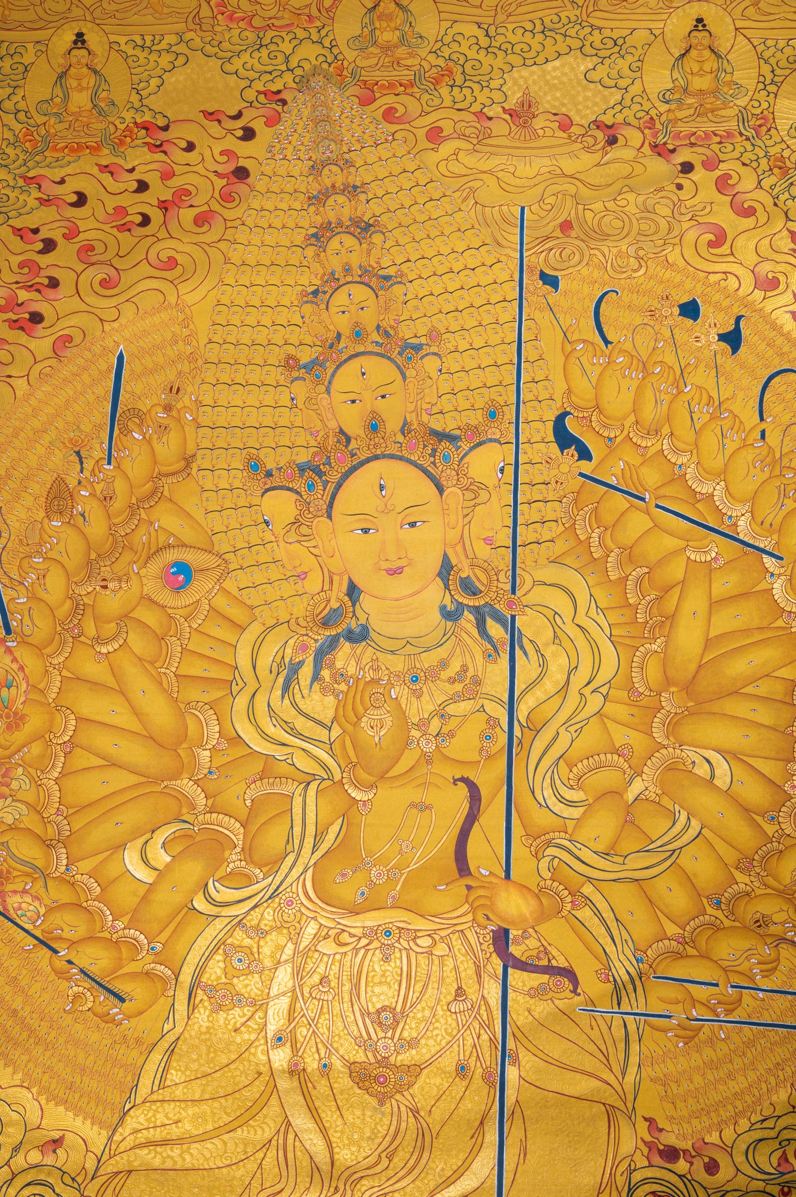 Dhukkar Thangka - meticulously hand-painted art. Full gold painted Dhukkar Thangka