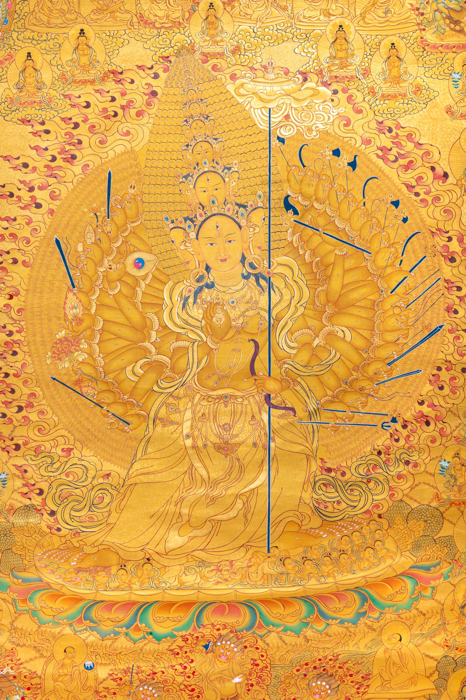 Dhukkar Thangka - meticulously hand-painted art. Full gold painted Dhukkar Thangka