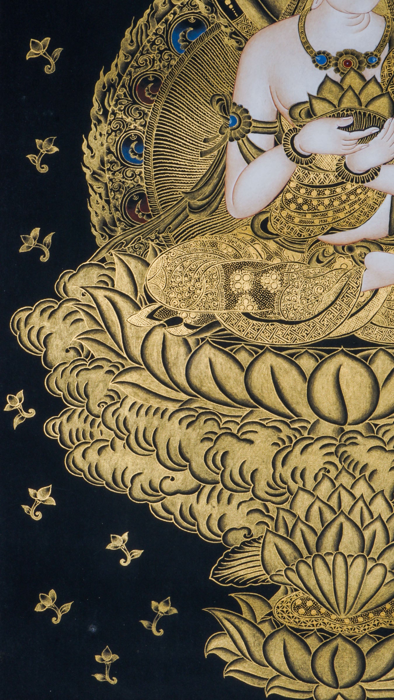Beautiful hand-painted sacred art of Japanese Buddha Thangka representing Fugen Bosatsu which serves deep essence in Japanese buddhism.