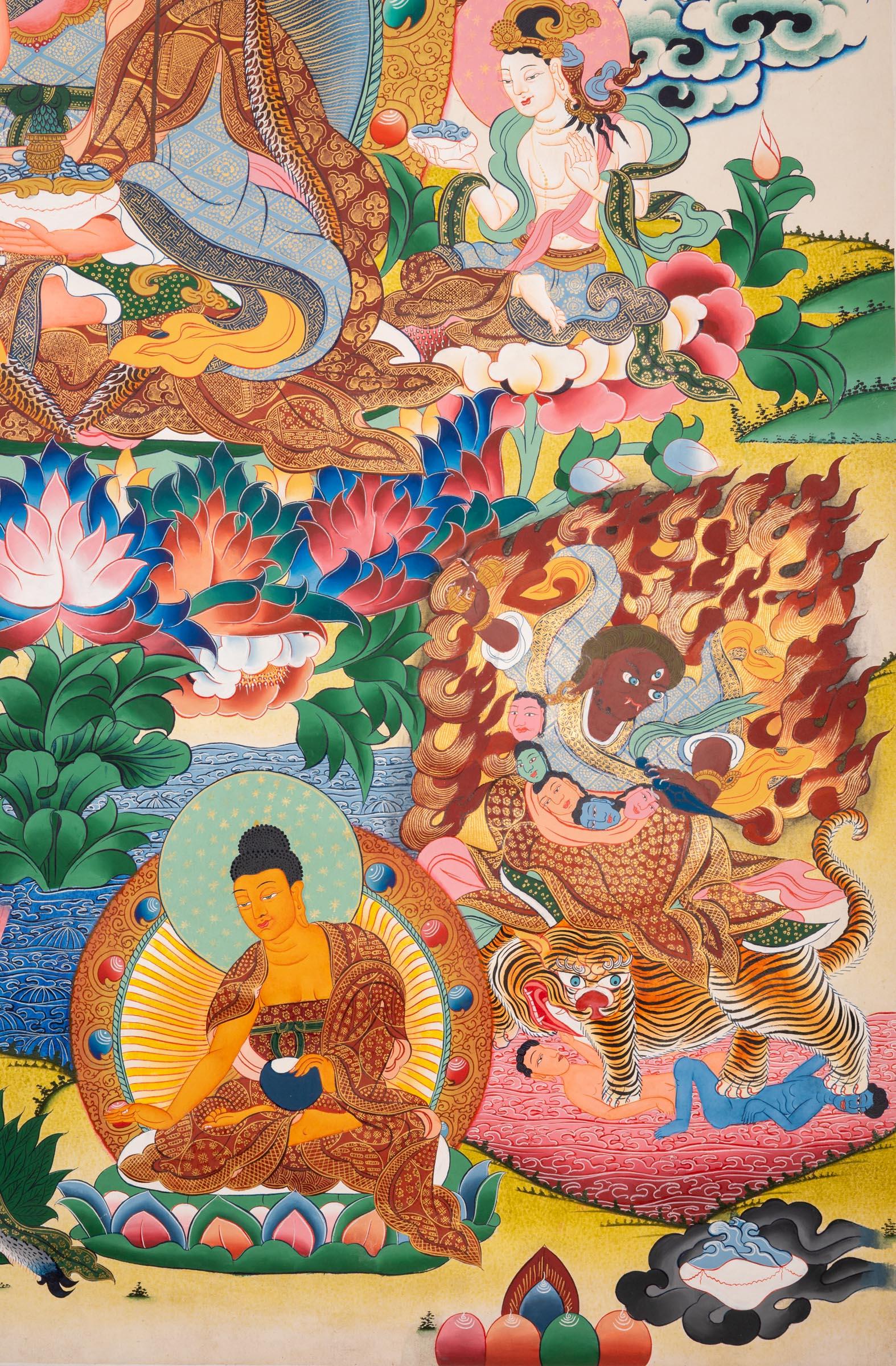 Colorful Thangka artwork with Guru Padma Shambhava. High quality Thangka Art work