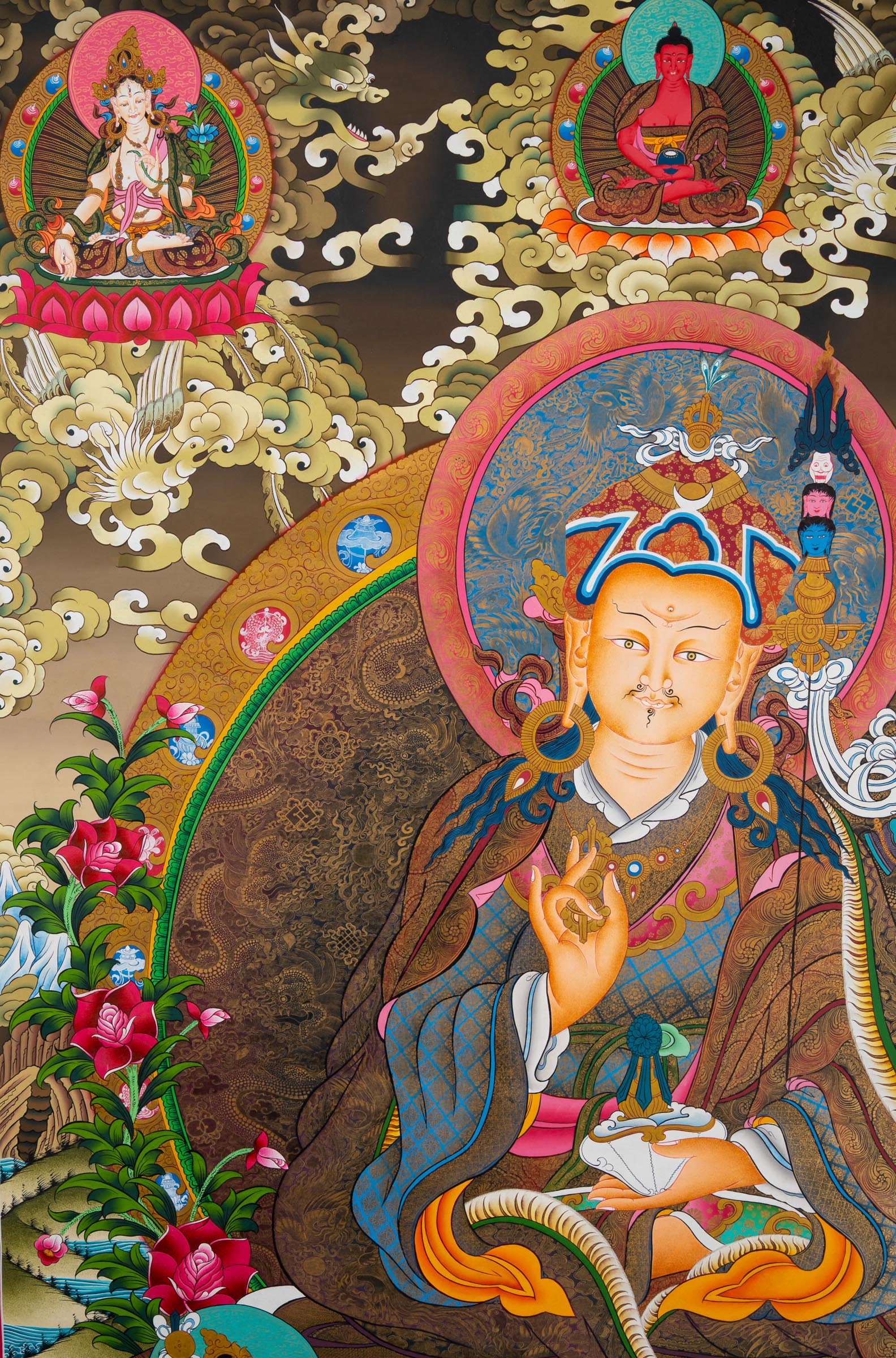 Guru Padmasambhava - a hand-painted spiritual artwork master quality thangka painting