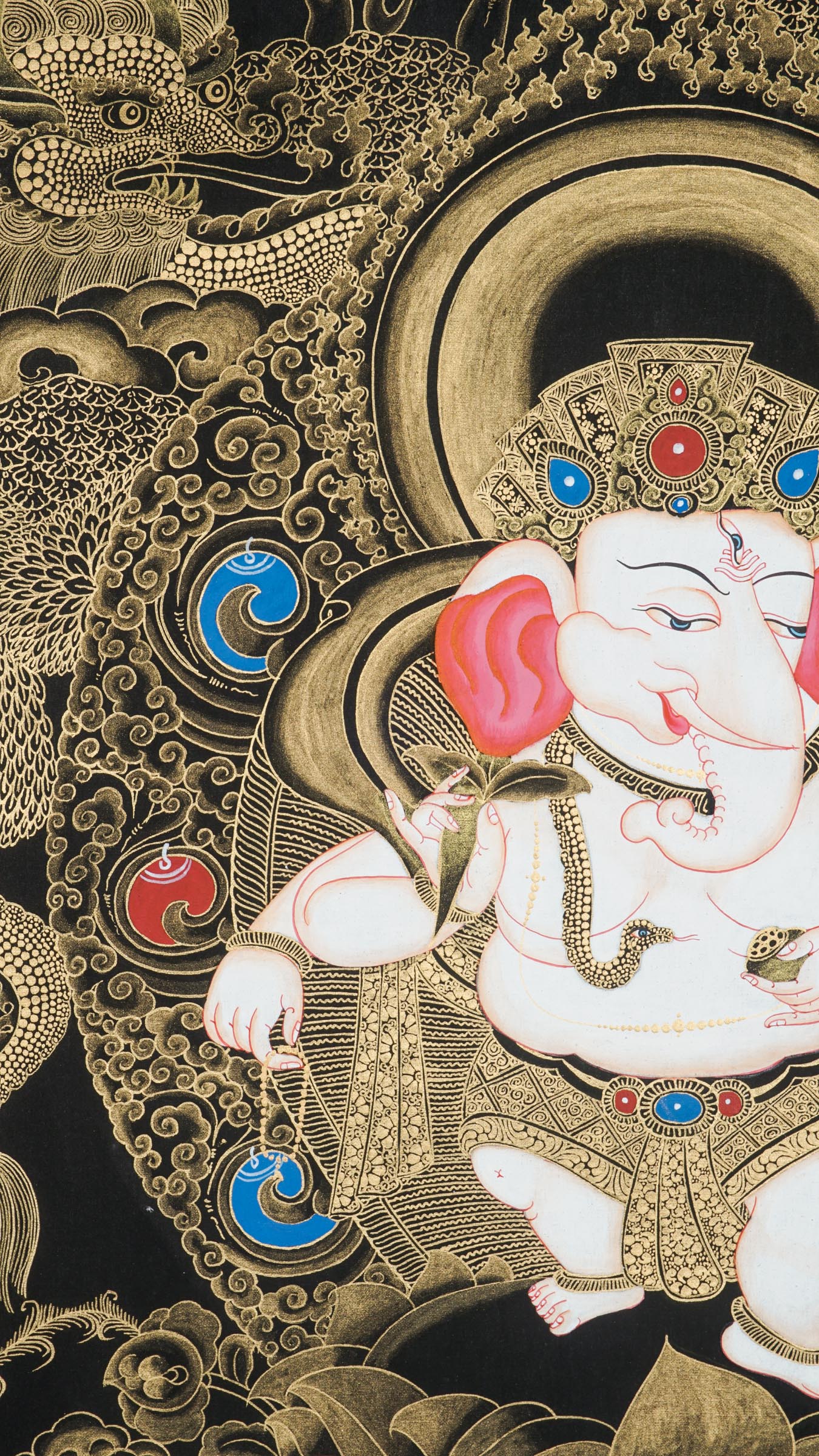 Ganesh Thangka depicting elephant-headed god Ganapati, remover of obstacles and symbol of wisdom.