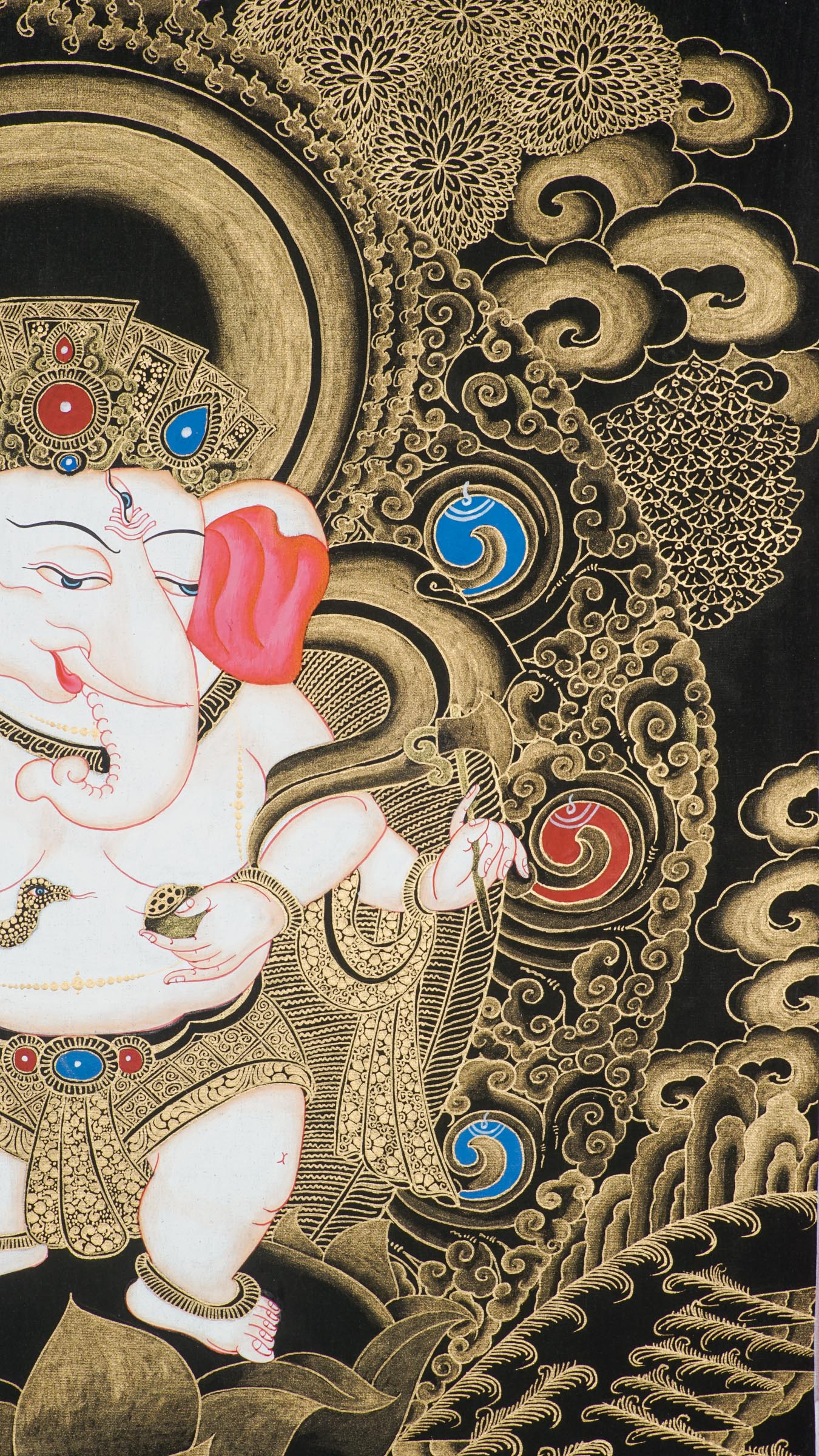 Ganesh Thangka depicting elephant-headed god Ganapati, remover of obstacles and symbol of wisdom.