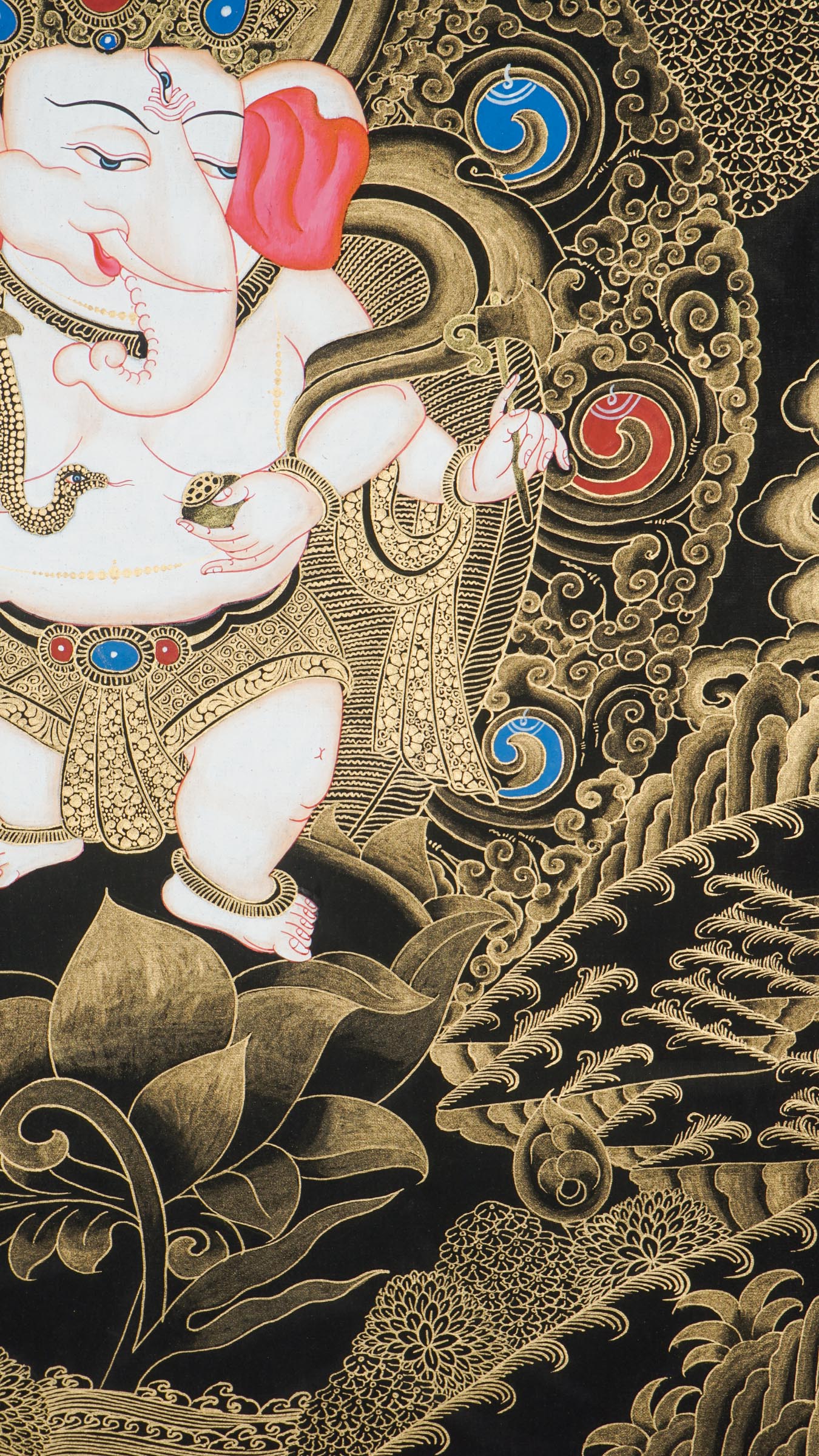 Ganesh Thangka depicting elephant-headed god Ganapati, remover of obstacles and symbol of wisdom.