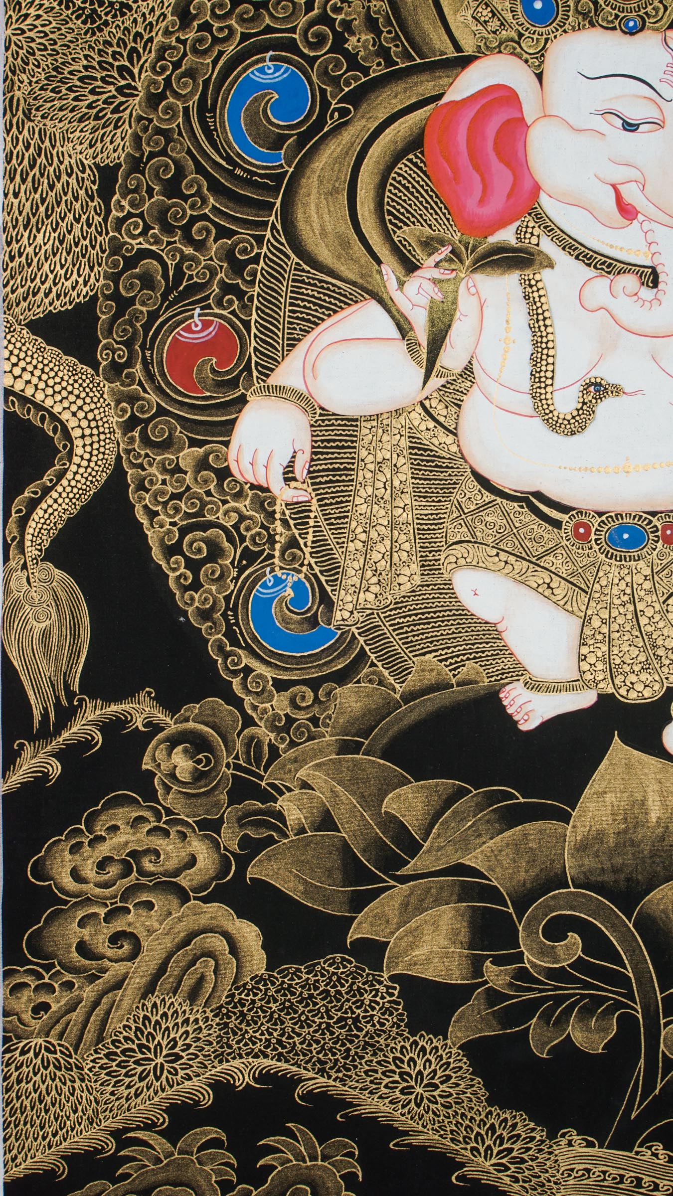 Ganesh Thangka depicting elephant-headed god Ganapati, remover of obstacles and symbol of wisdom.
