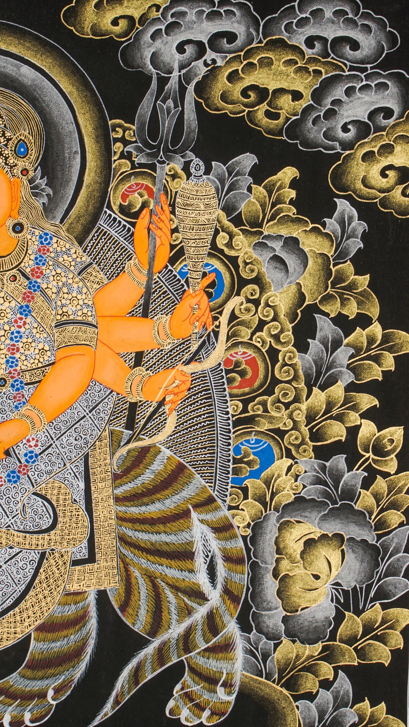 Durga Thangka of lion-riding goddess, armed and divine protector