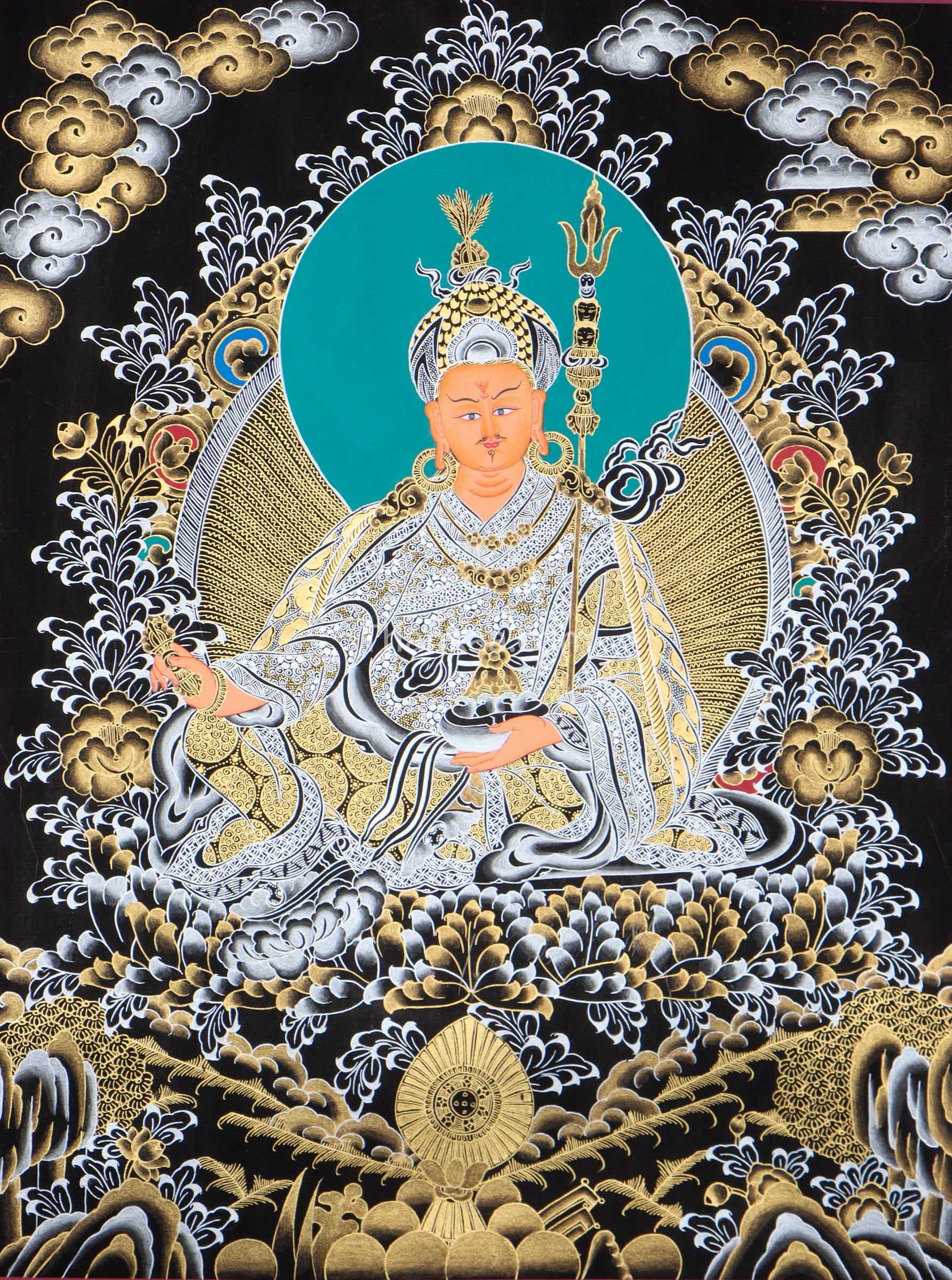 This genuine Guru Padmasambhava Thangka, hand-painted with natural mineral pigments, honors the "Second Buddha" of Tibet and serves as a powerful spiritual companion for meditation, protection, and wisdom.