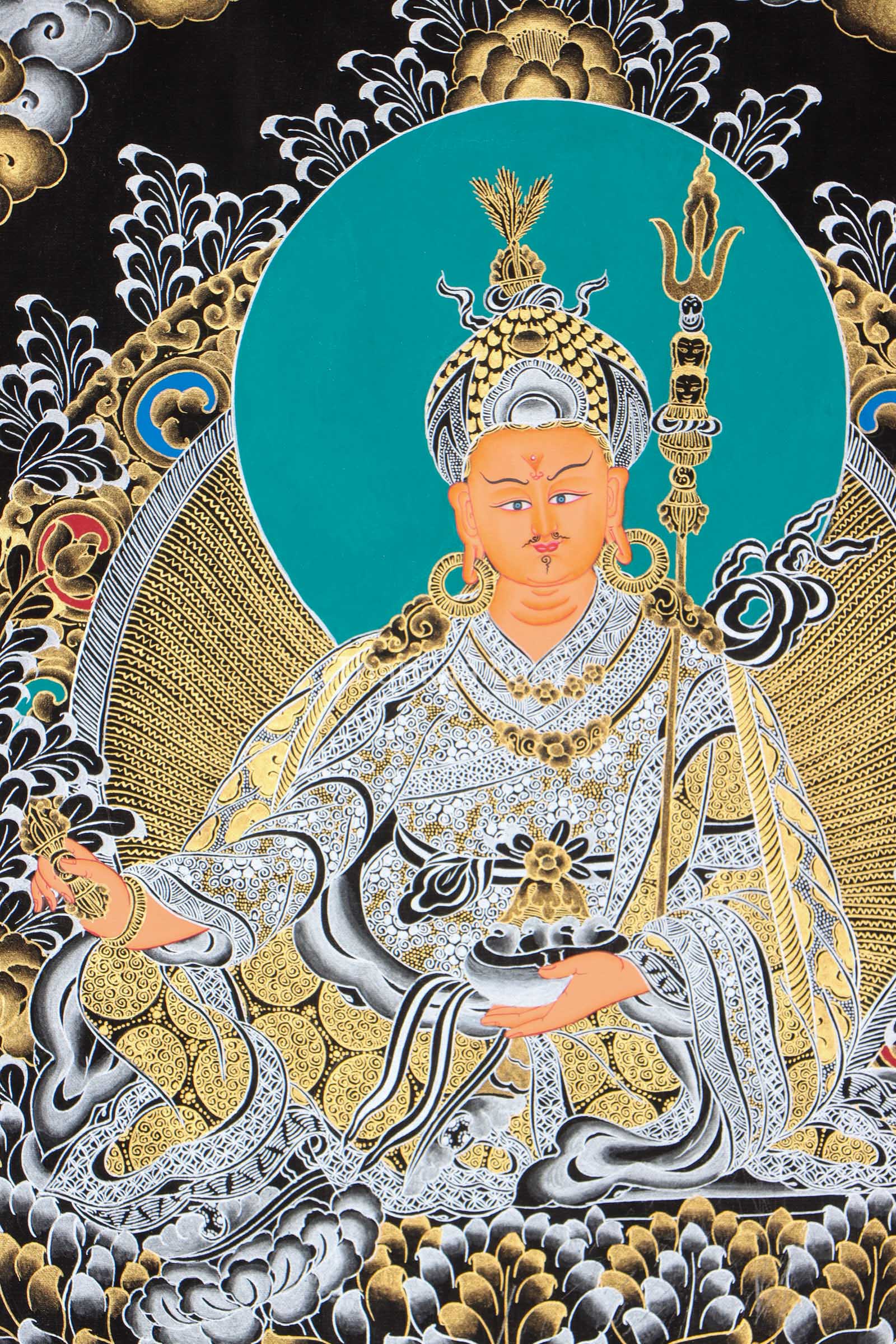 This genuine Guru Padmasambhava Thangka, hand-painted with natural mineral pigments, honors the "Second Buddha" of Tibet and serves as a powerful spiritual companion for meditation, protection, and wisdom.