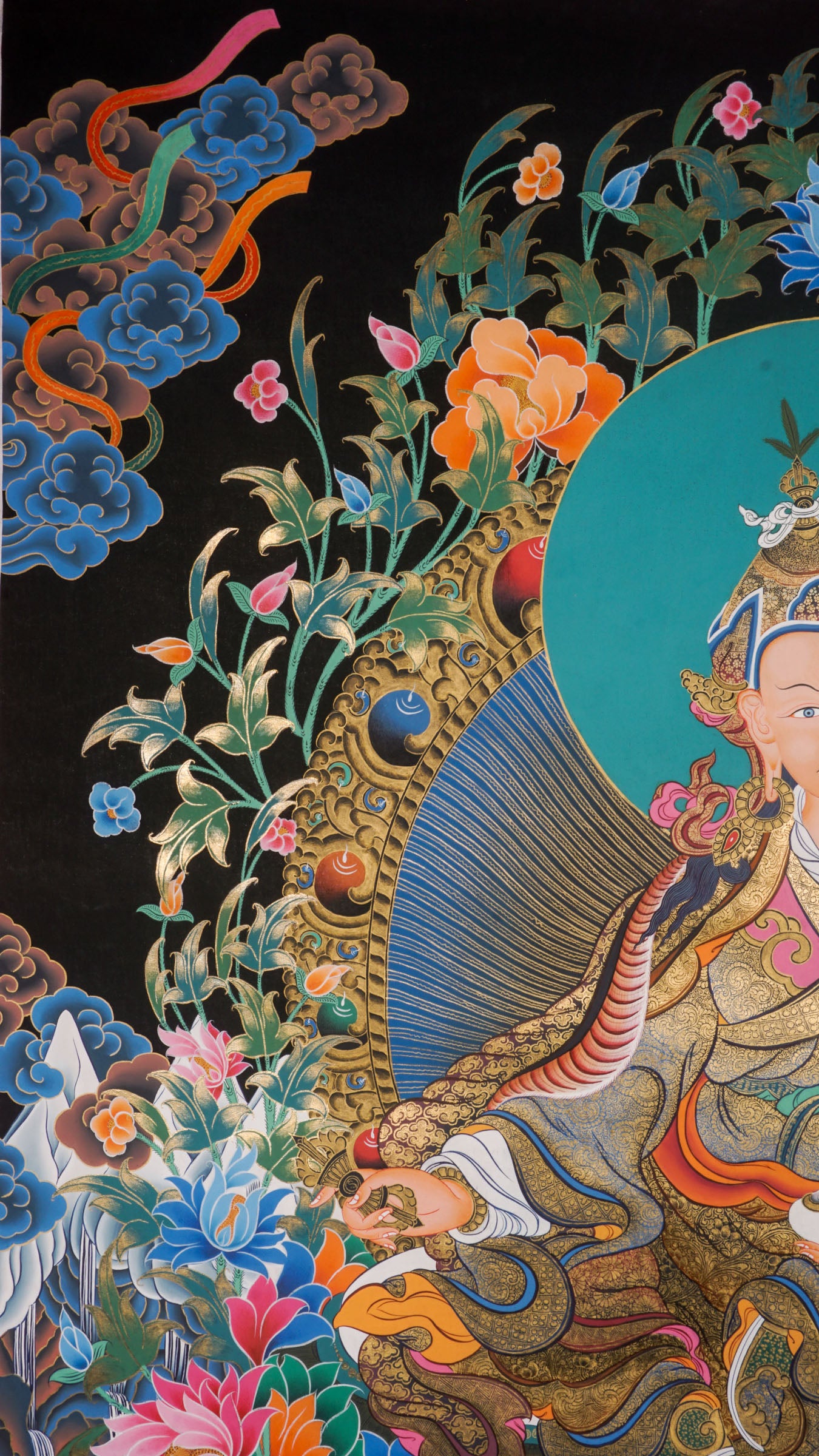 Guru Thangka Paintings depict revered Tibetan spiritual teachers with vibrant colors and gold leaf. They serve as powerful meditation tools, bringing the Guru’s wisdom and blessings into your space.