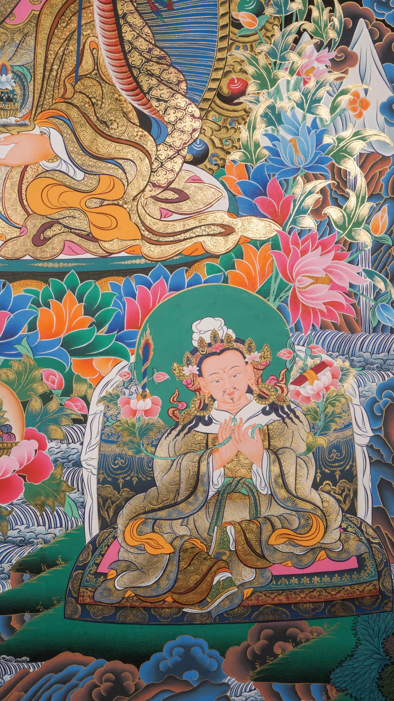 Guru Thangka Paintings depict revered Tibetan spiritual teachers with vibrant colors and gold leaf. They serve as powerful meditation tools, bringing the Guru’s wisdom and blessings into your space.