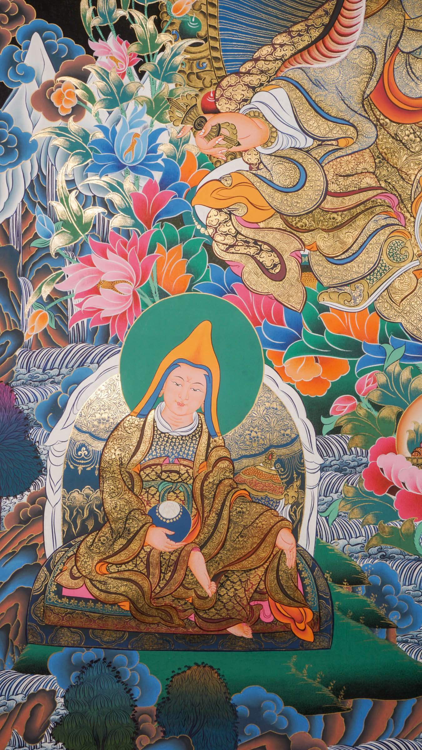 Guru Thangka Paintings depict revered Tibetan spiritual teachers with vibrant colors and gold leaf. They serve as powerful meditation tools, bringing the Guru’s wisdom and blessings into your space.