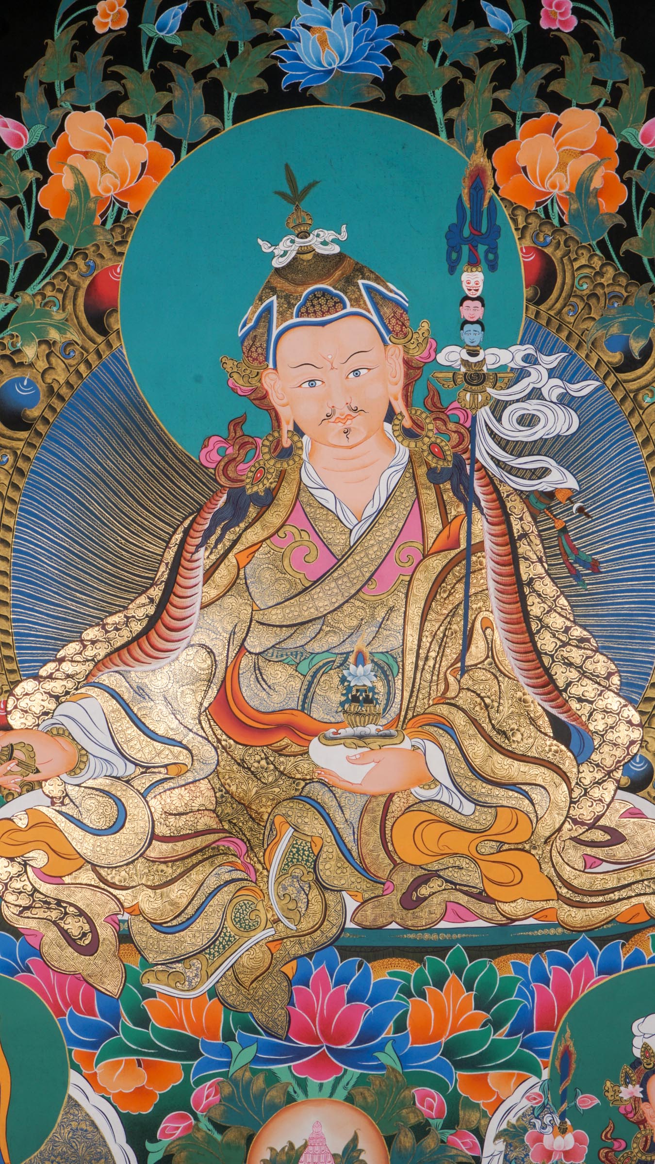 Guru Thangka Paintings depict revered Tibetan spiritual teachers with vibrant colors and gold leaf. They serve as powerful meditation tools, bringing the Guru’s wisdom and blessings into your space.