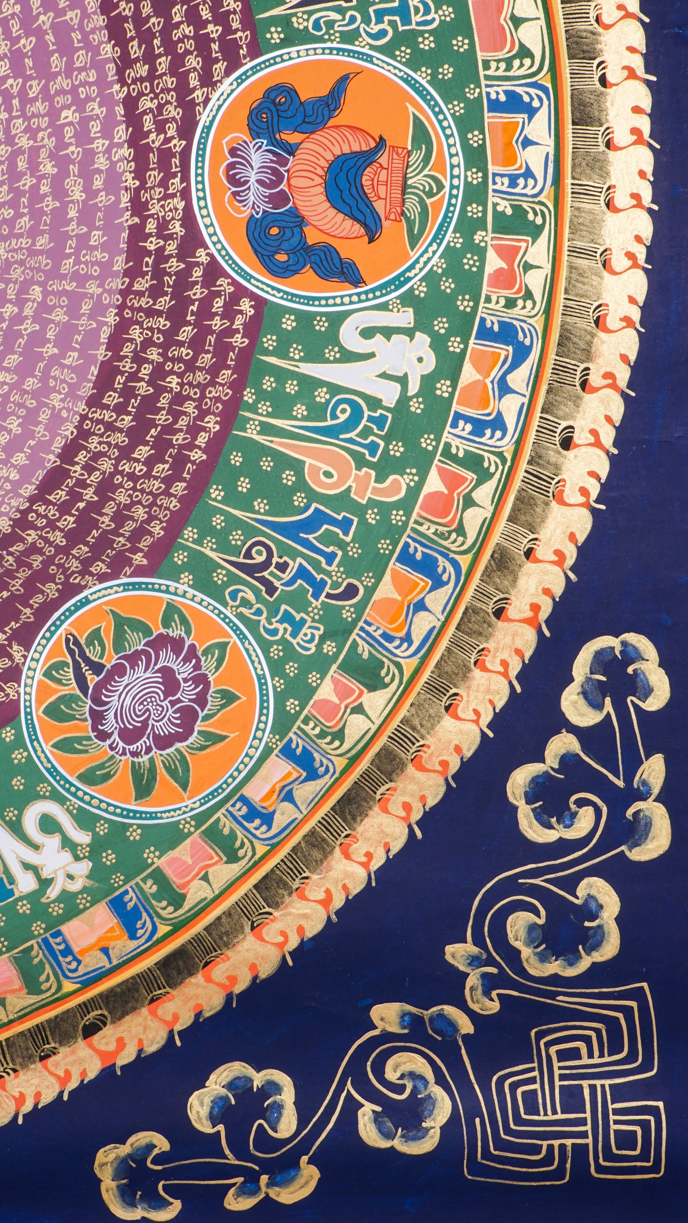 The Mantra Mandala Thangka blends sacred geometry and mantras like "Om Mani Padme Hum" to support meditation, balance, and spiritual growth. Hand-painted by skilled artisans, it brings peace and positive energy to your space.