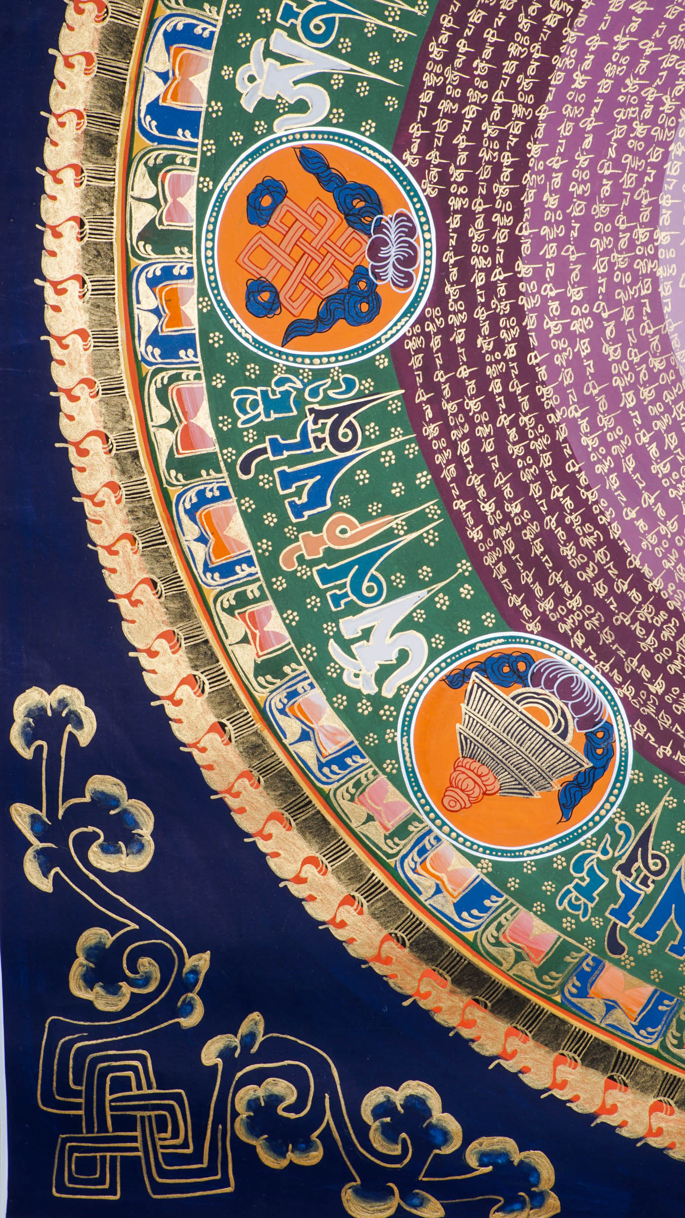 The Mantra Mandala Thangka blends sacred geometry and mantras like "Om Mani Padme Hum" to support meditation, balance, and spiritual growth. Hand-painted by skilled artisans, it brings peace and positive energy to your space