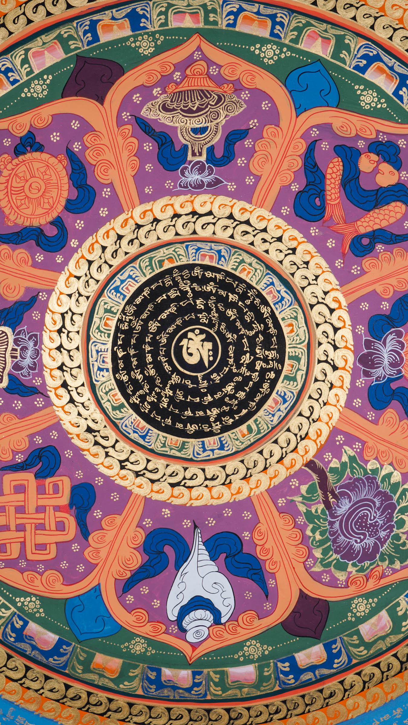 The Mantra Mandala Thangka is a hand-painted Tibetan artwork that blends sacred geometry with the mantra "Om Mani Padme Hum," offering protection, balance, and deep spiritual focus. Ideal for meditation, feng shui, or sacred decor, it brings peace, clarity, and positive energy into your space.