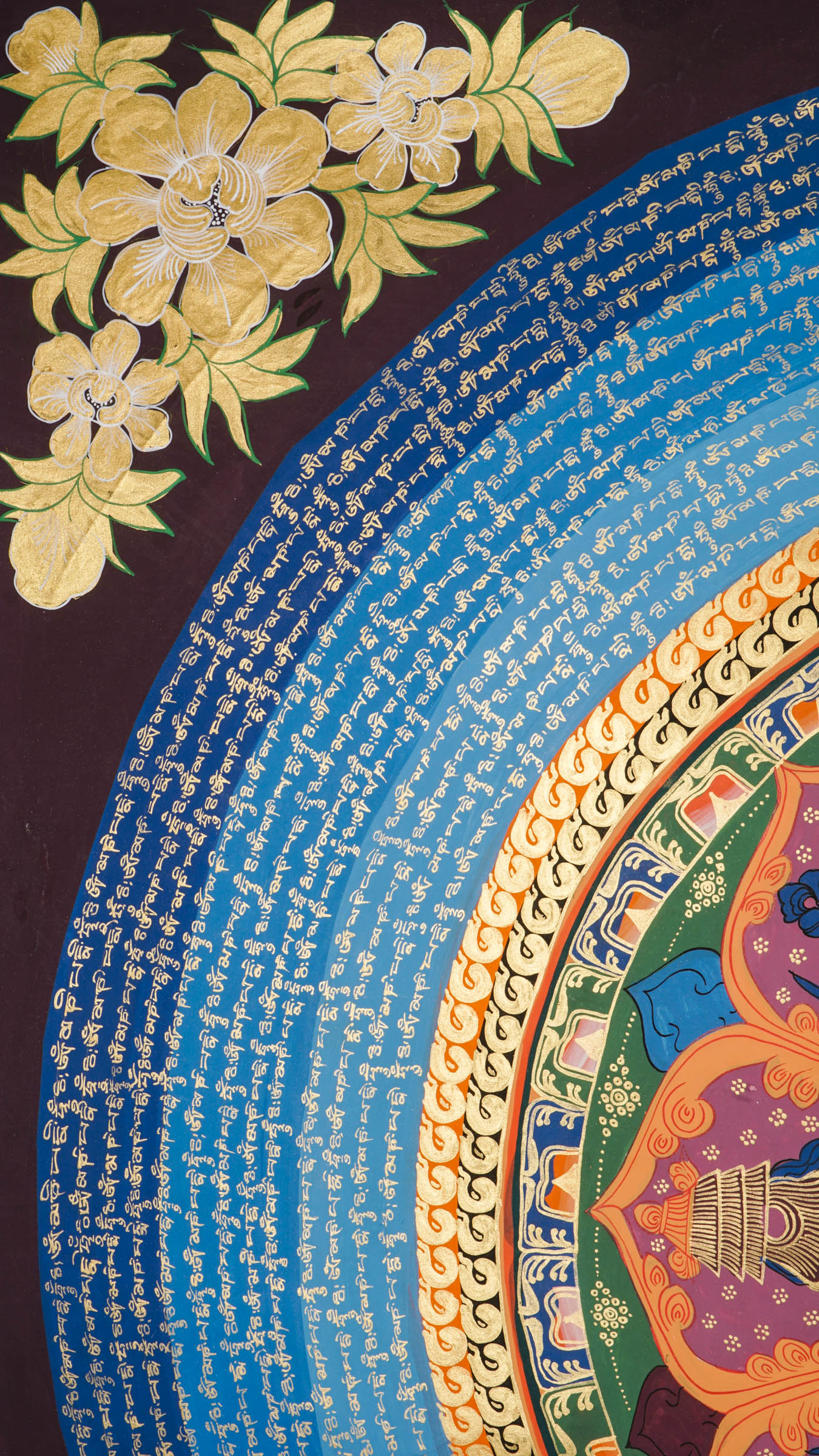 The Mantra Mandala Thangka is a hand-painted Tibetan artwork that blends sacred geometry with the mantra "Om Mani Padme Hum," offering protection, balance, and deep spiritual focus. Ideal for meditation, feng shui, or sacred decor, it brings peace, clarity, and positive energy into your space.