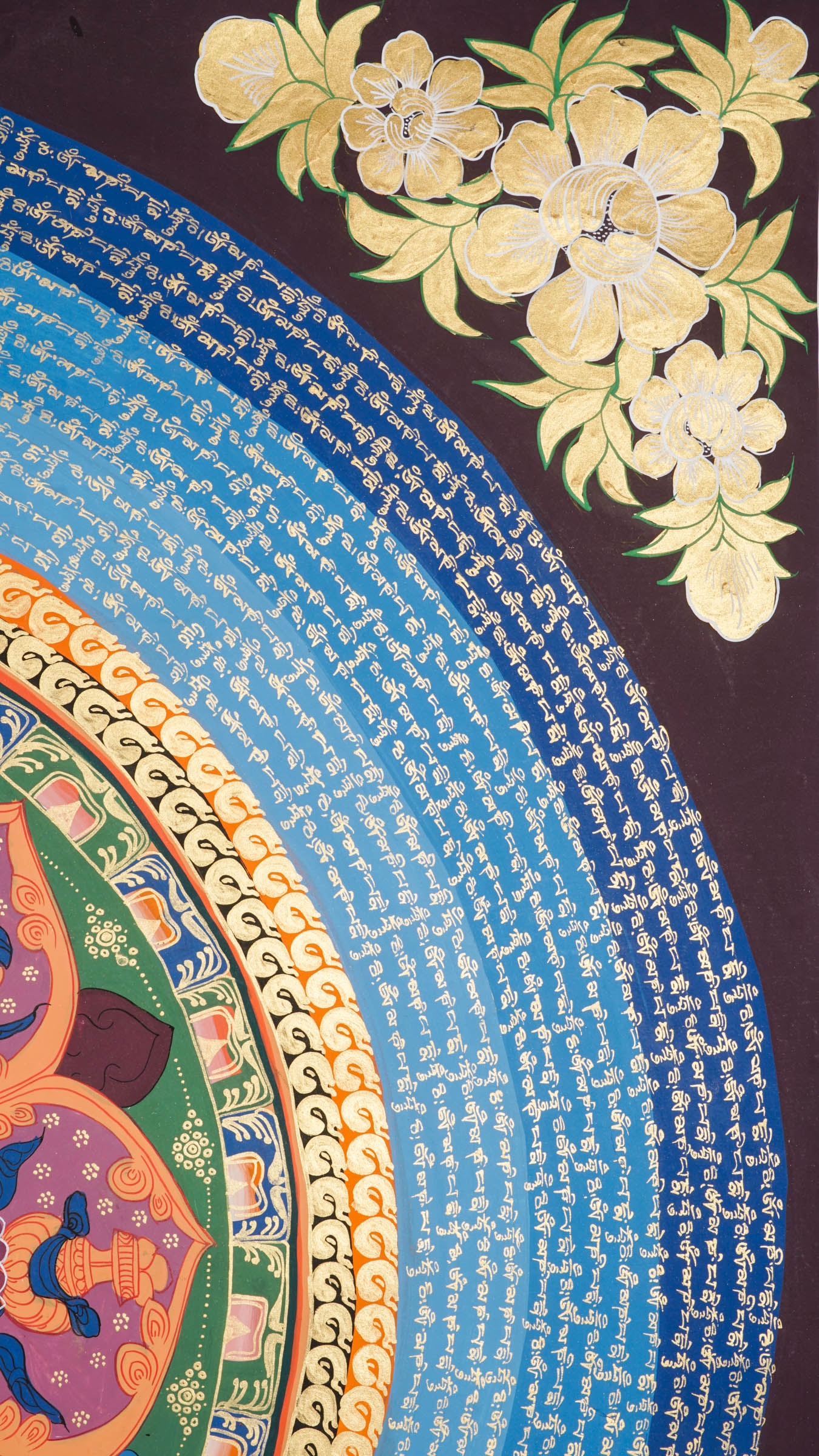 The Mantra Mandala Thangka is a hand-painted Tibetan artwork that blends sacred geometry with the mantra "Om Mani Padme Hum," offering protection, balance, and deep spiritual focus. Ideal for meditation, feng shui, or sacred decor, it brings peace, clarity, and positive energy into your space.