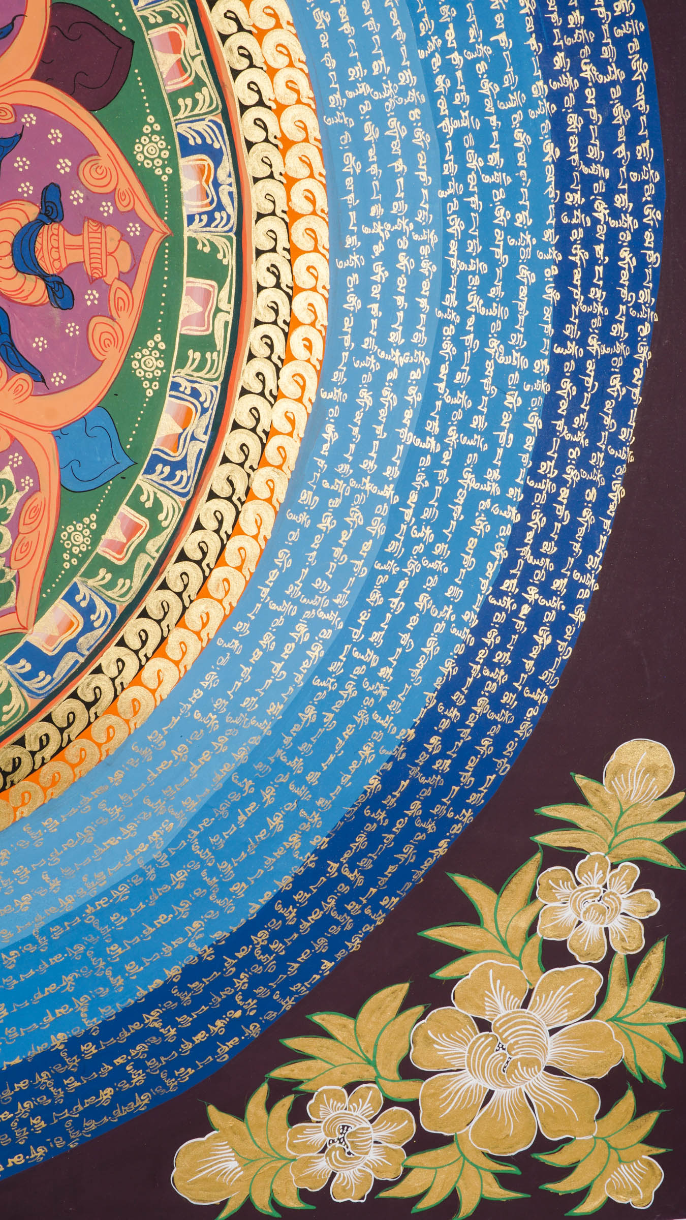 The Mantra Mandala Thangka is a hand-painted Tibetan artwork that blends sacred geometry with the mantra "Om Mani Padme Hum," offering protection, balance, and deep spiritual focus. Ideal for meditation, feng shui, or sacred decor, it brings peace, clarity, and positive energy into your space.