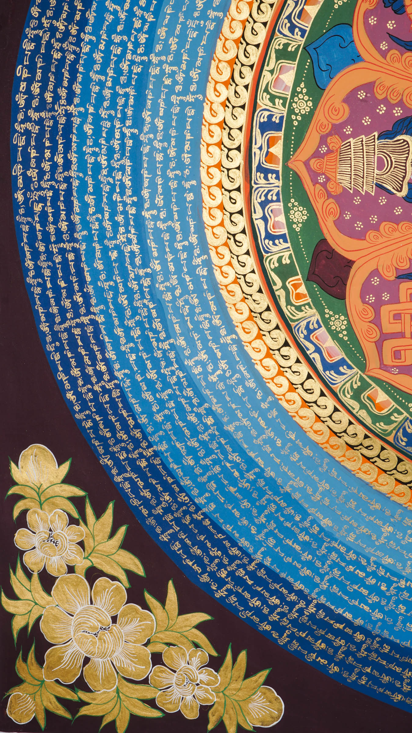 The Mantra Mandala Thangka is a hand-painted Tibetan artwork that blends sacred geometry with the mantra "Om Mani Padme Hum," offering protection, balance, and deep spiritual focus. Ideal for meditation, feng shui, or sacred decor, it brings peace, clarity, and positive energy into your space.