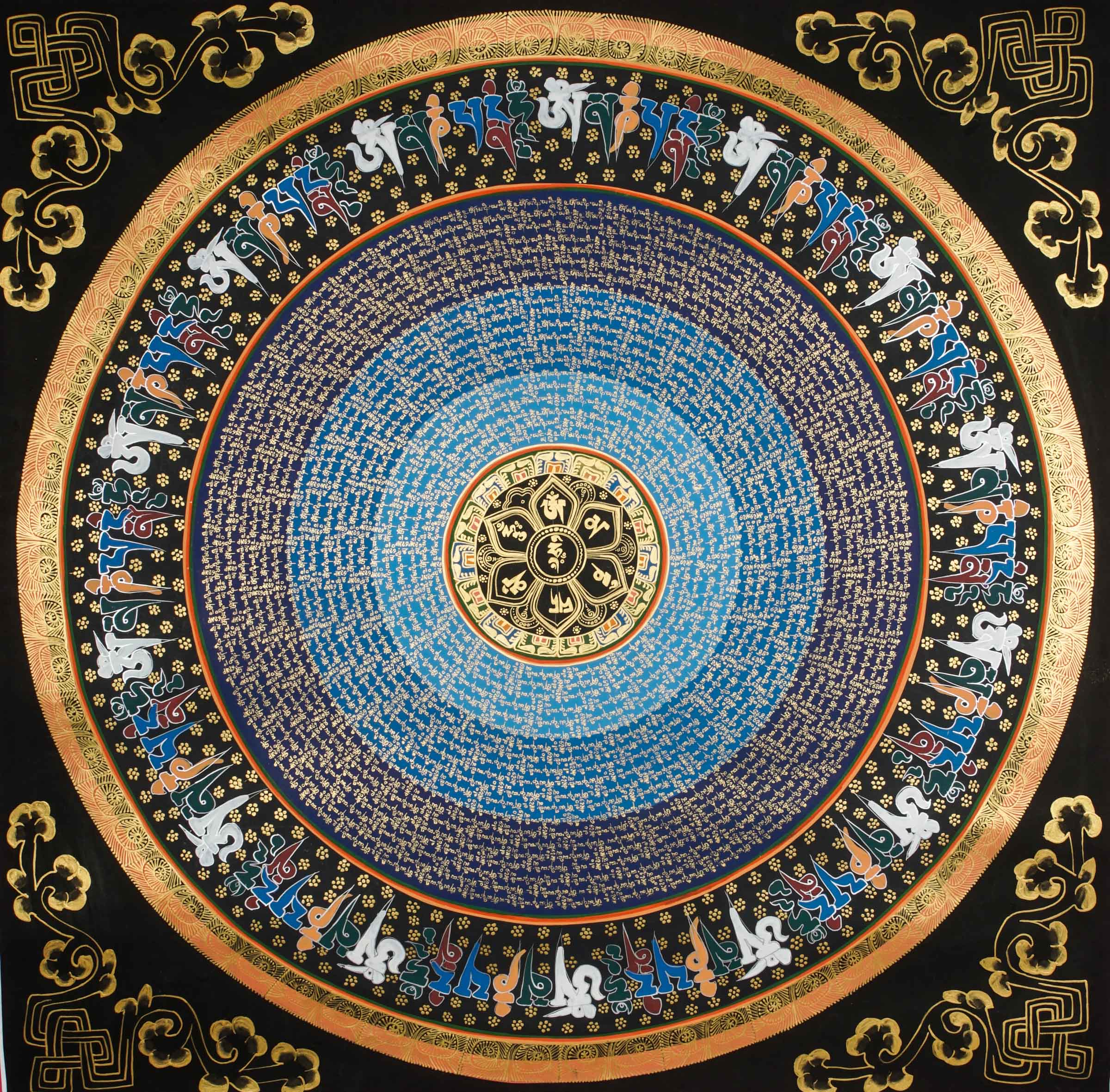 Enhance your space with a genuine Tibetan Mantra Mandala Thangka, a sacred Buddhist painting designed to inspire mindfulness and inner peace. Handcrafted with spiritual symbolism and mantras like "Om Mani Padme Hum," it promotes meditation, balance, and personal growth.