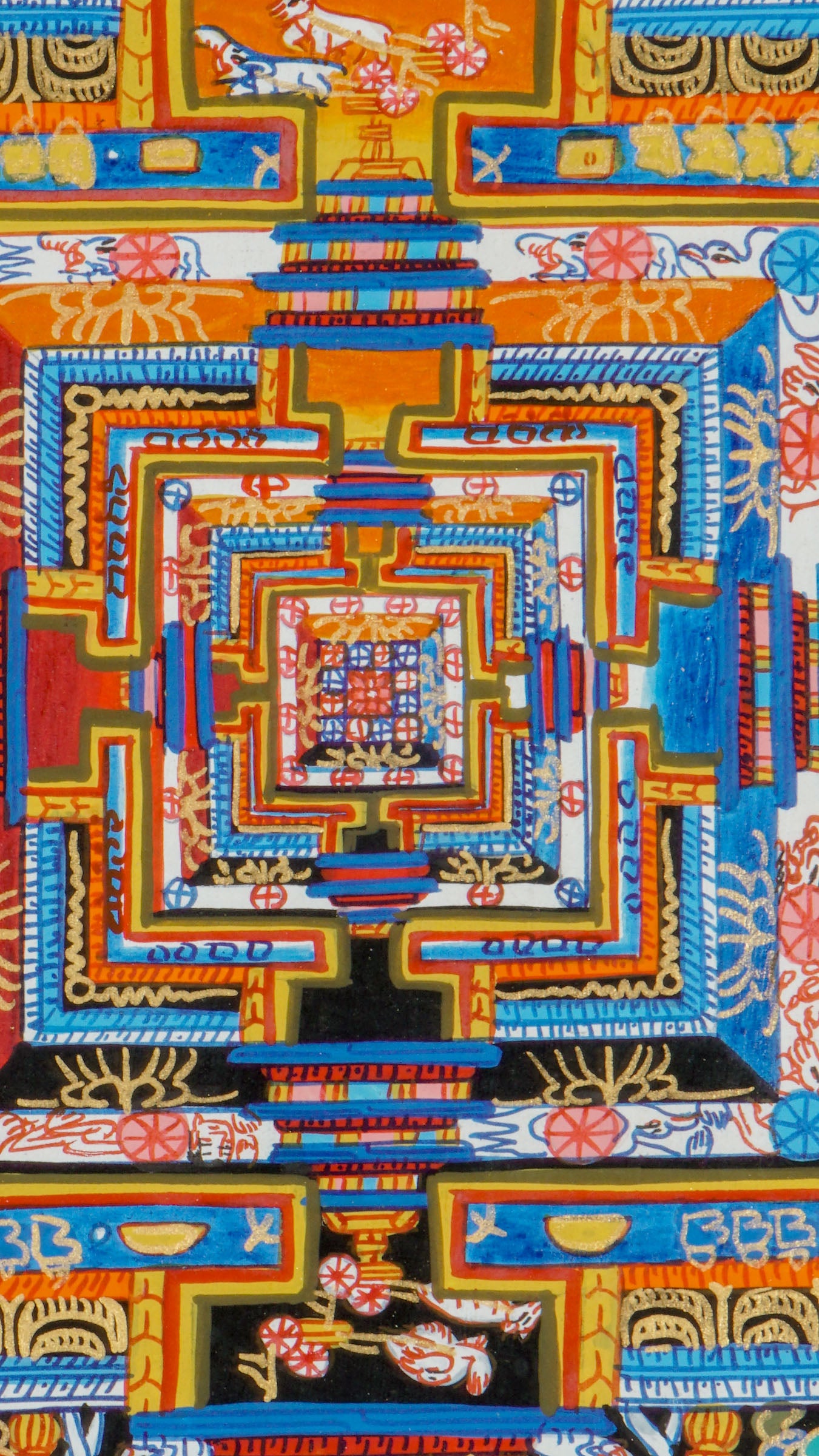 Kalachakra Mandala Thangka is a painstakingly created painting that represents Tibetan Buddhism's profound principles. It beautifully portrays the concept of the "Wheel of Time," which reflects the balance of wisdom and compassion, as well as the cyclical nature of time and the path to enlightenment.