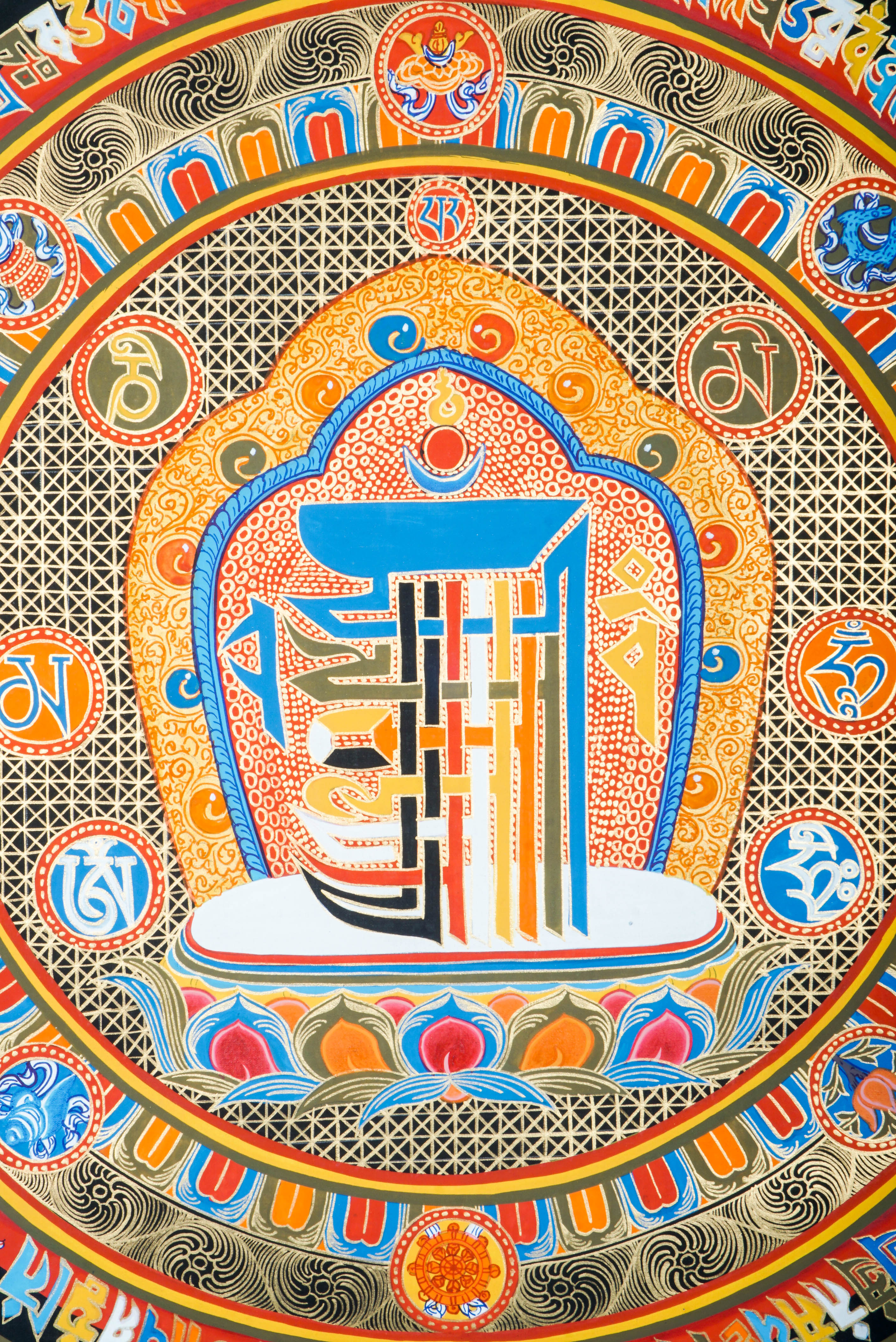 A sacred symbol in Tibetan Buddhism, the Kalachakra Mandala represents time, space, and the path to enlightenment. Hand-painted with natural pigments, this mandala painting supports deep meditation, balance, and spiritual awakening.