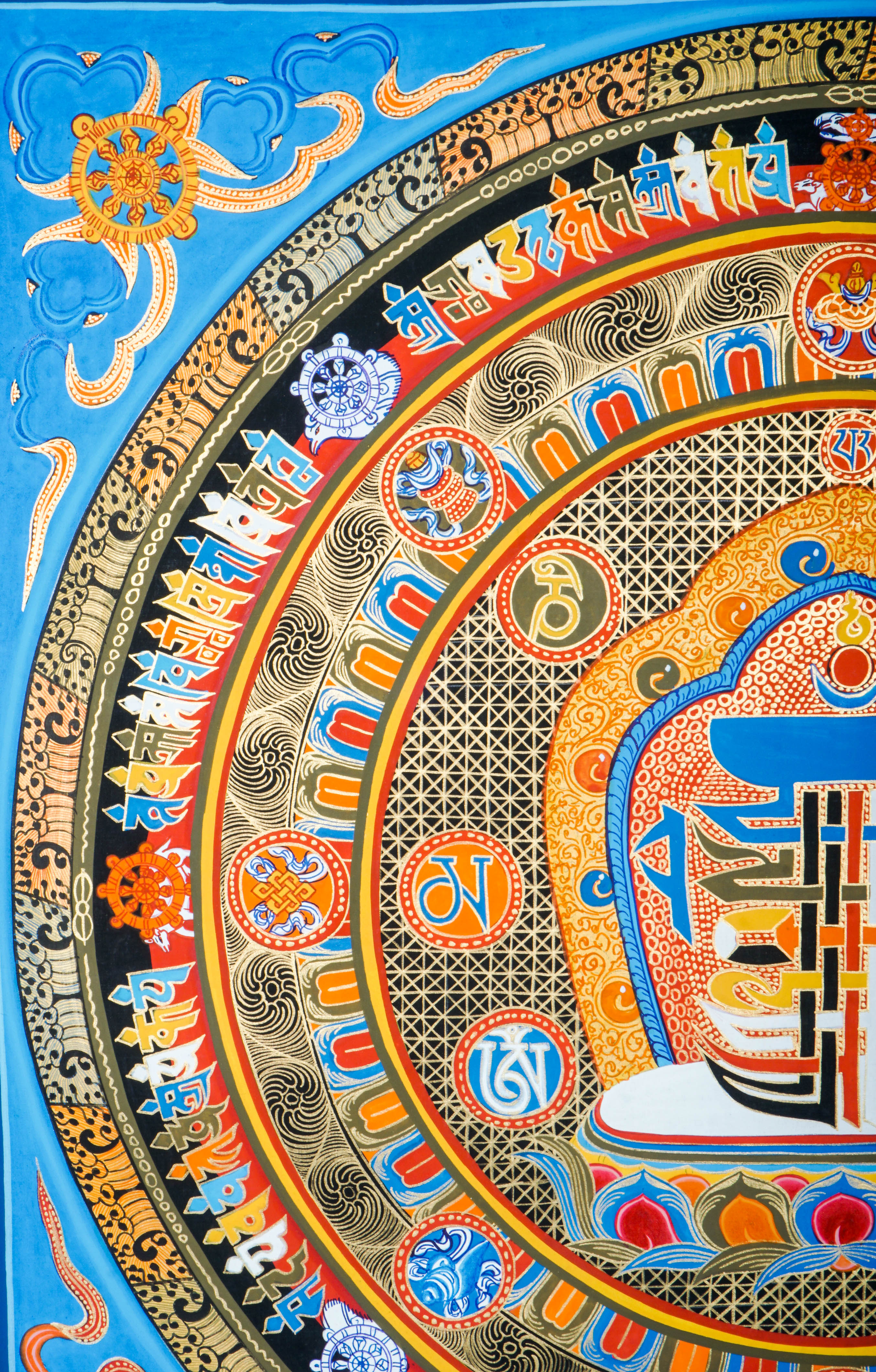 A sacred symbol in Tibetan Buddhism, the Kalachakra Mandala represents time, space, and the path to enlightenment. Hand-painted with natural pigments, this mandala painting supports deep meditation, balance, and spiritual awakening.