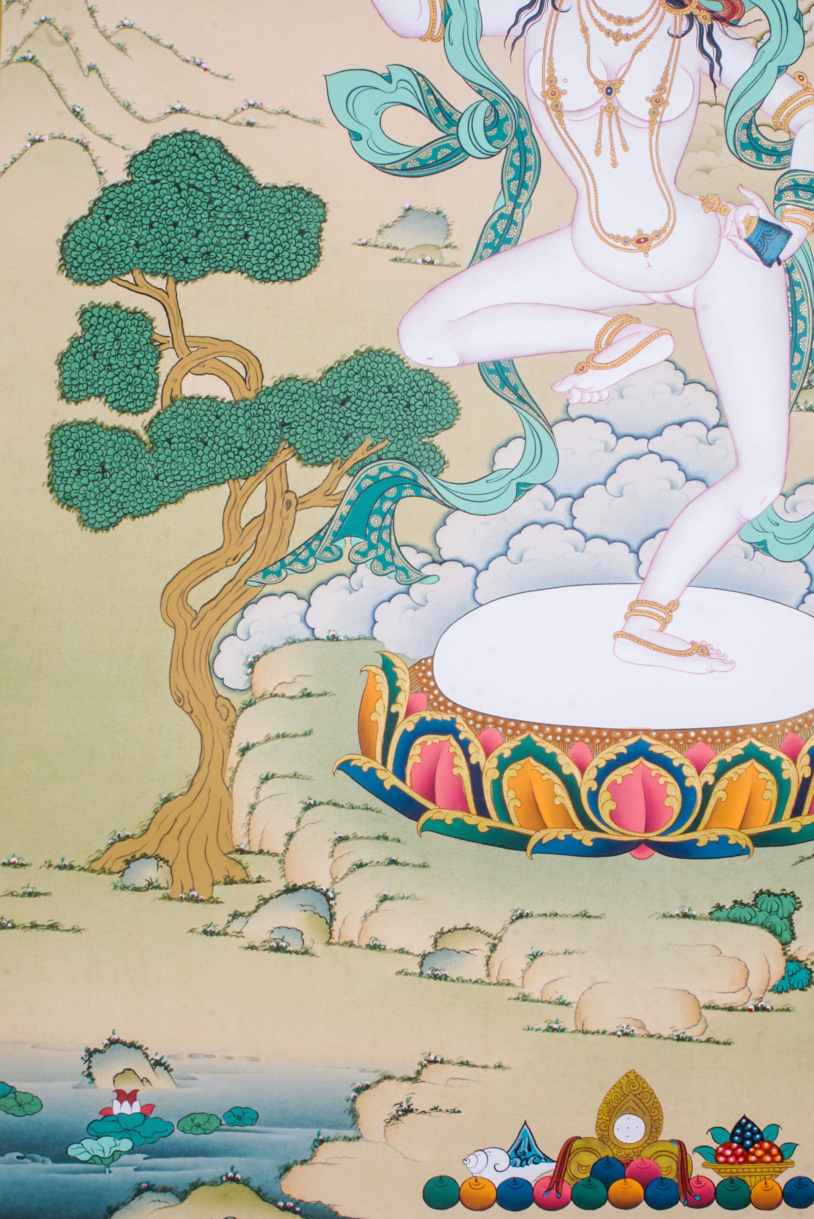Machig Labdron Thangka is a genuine Tibetan Buddhist artwork that honors the great yogini known for founding the Chod practice. She represents wisdom, compassion, and the fearless path to spiritual liberation.
