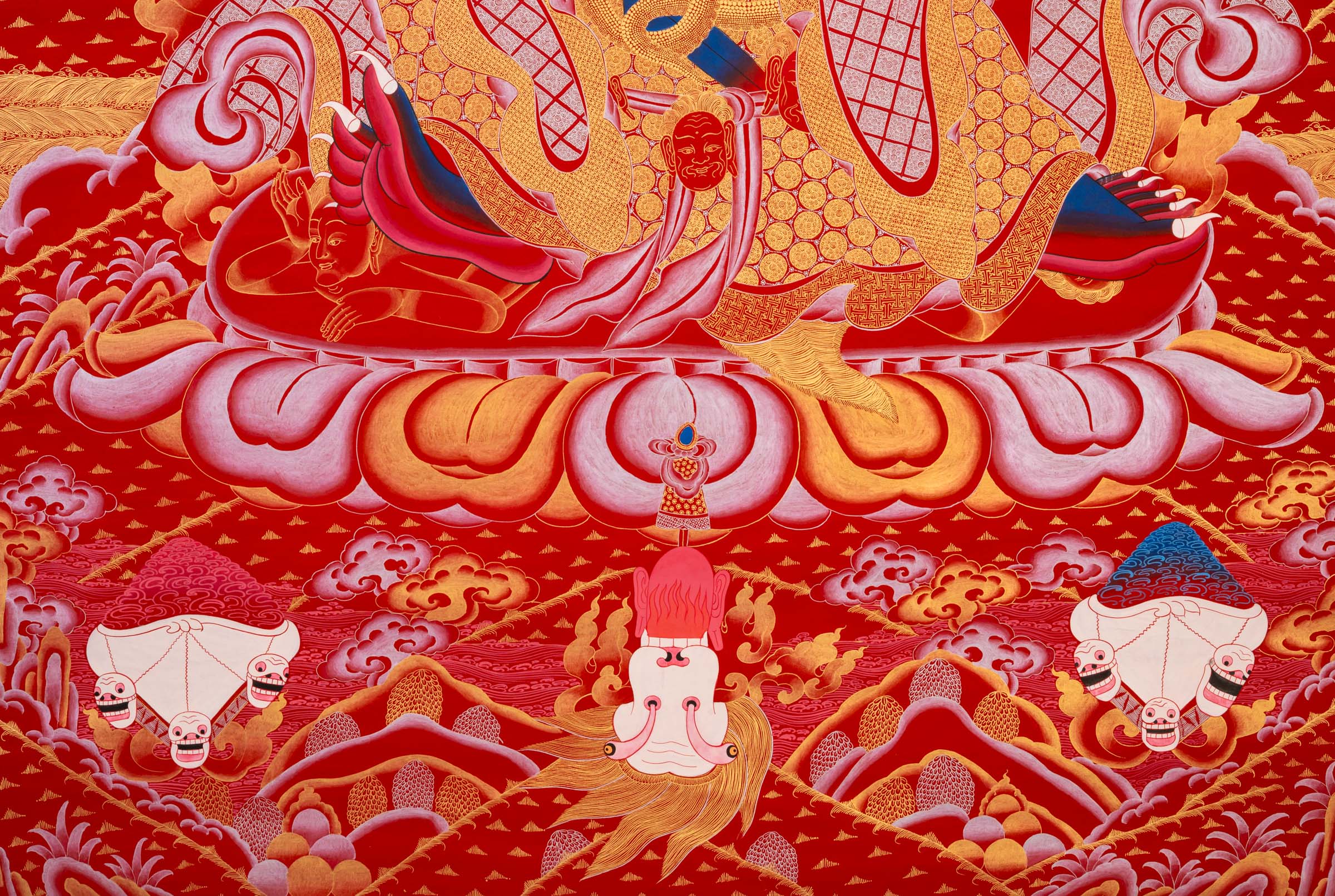 Red Mahakala Tibetan Thangka – Wrathful Deity of Kagyu Tradition