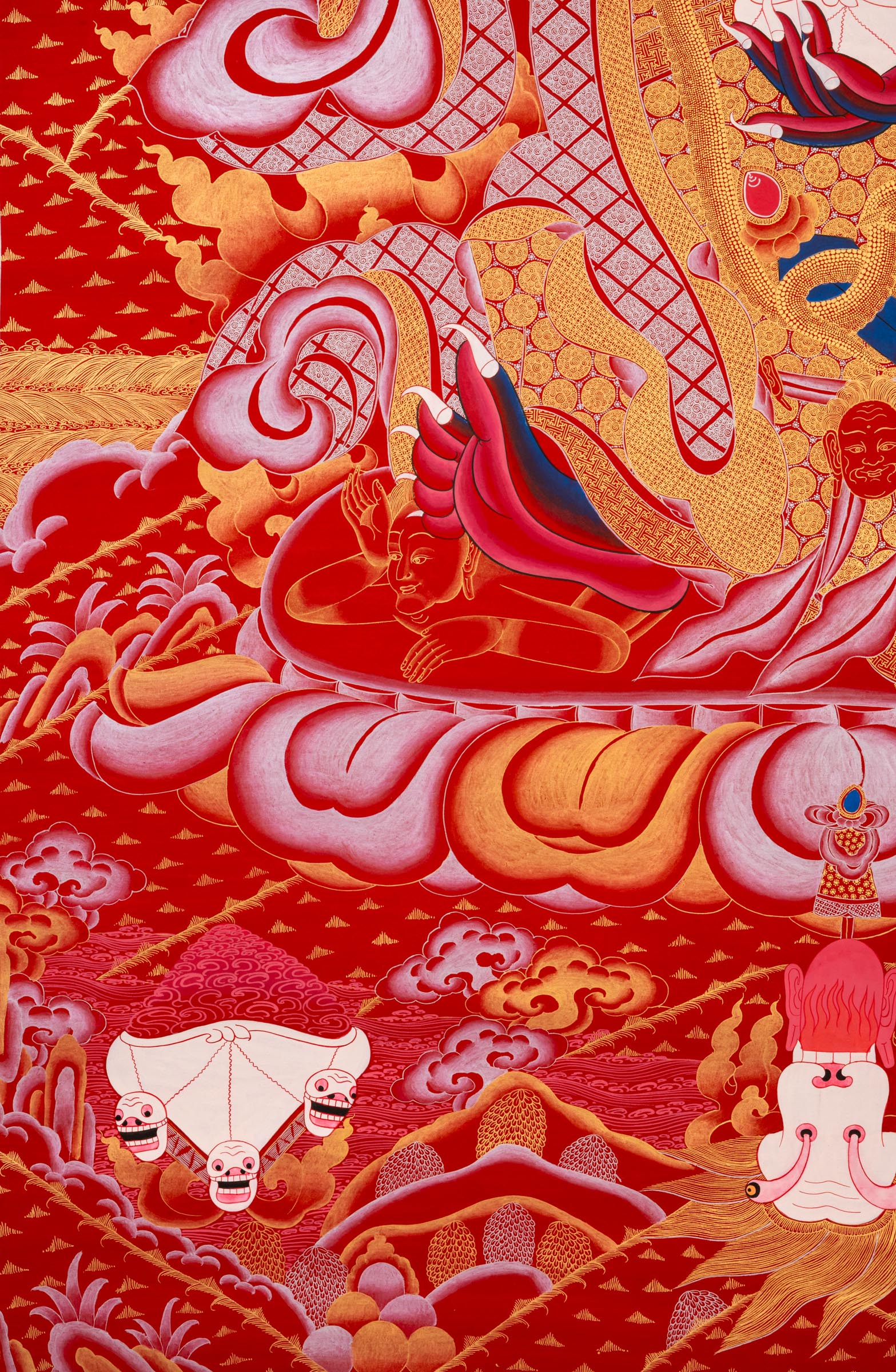 Red Mahakala Tibetan Thangka – Wrathful Deity of Kagyu Tradition