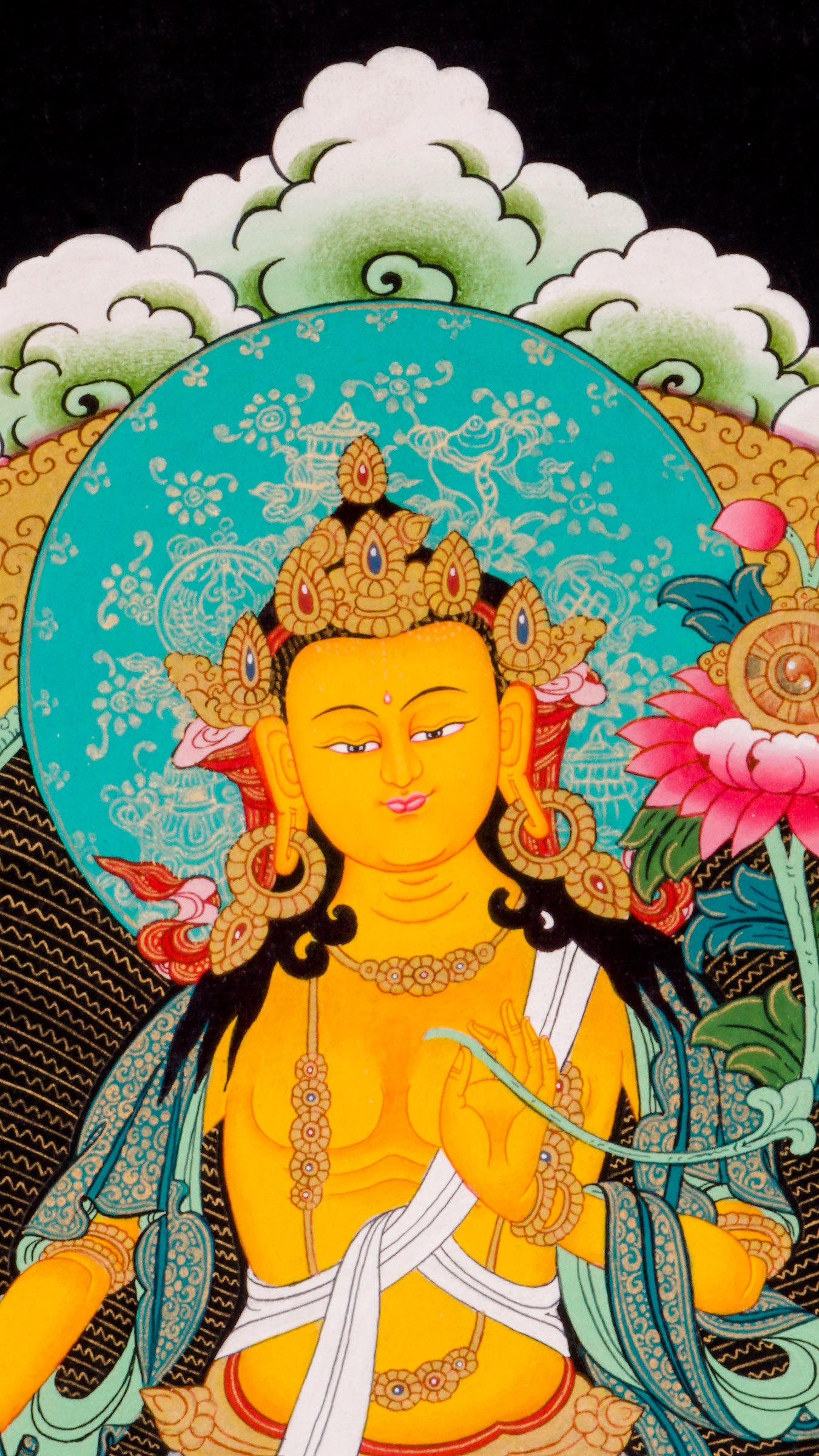 Maitreya Buddha Thangka - a sacred hand-painted artwork of Maitreya( the future of Buddha).