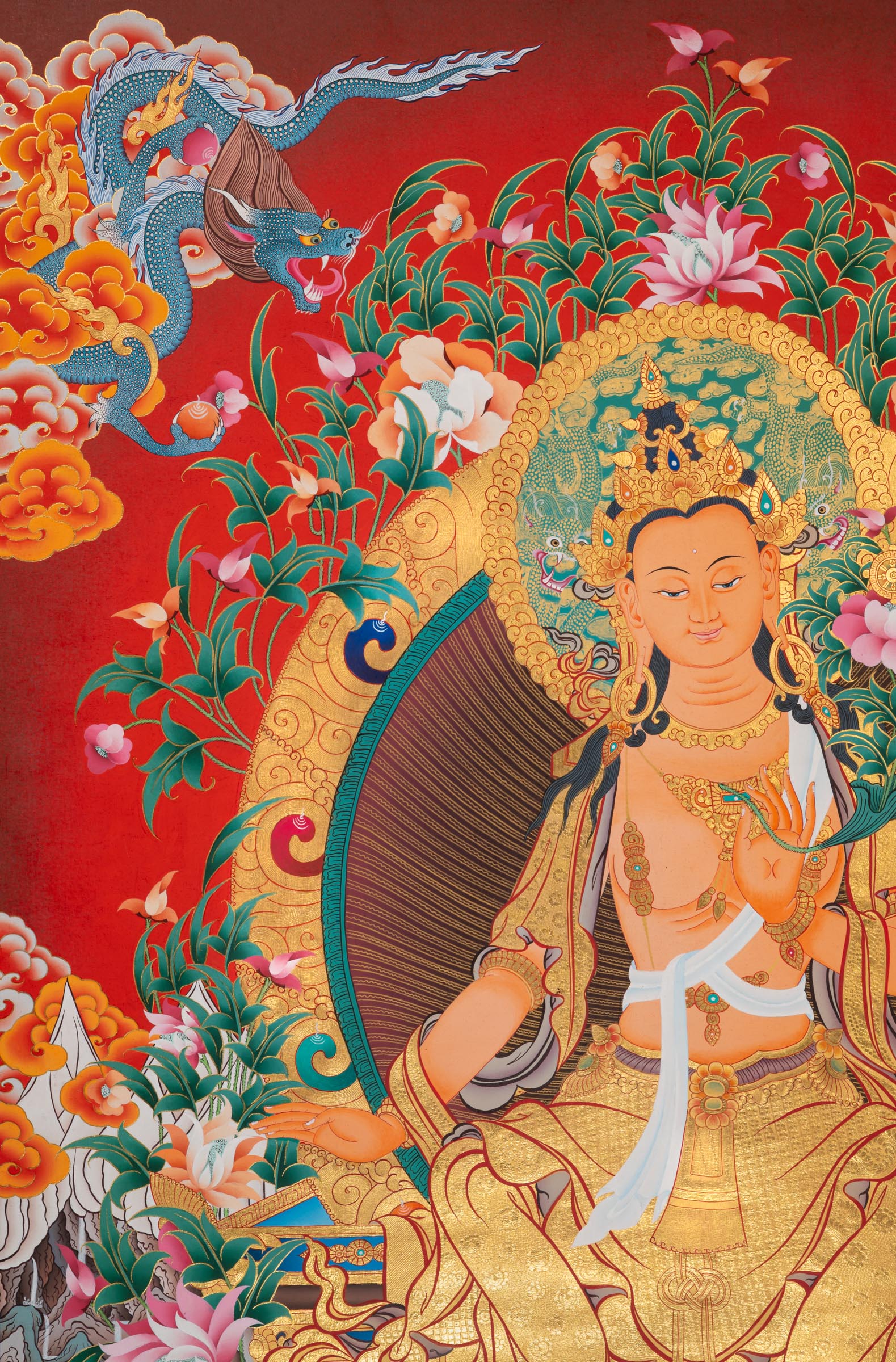 Maitreya Buddha Thangka - Hand painted art.
