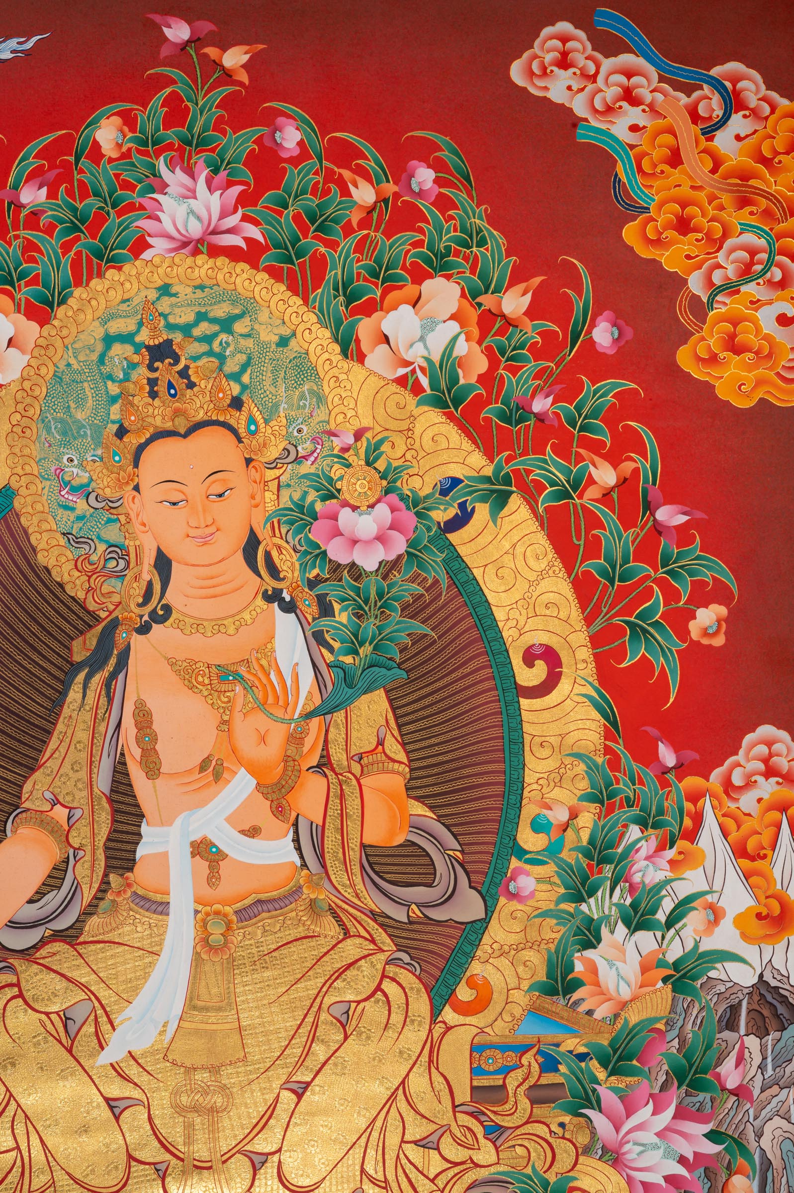 Maitreya Buddha Thangka - Hand painted art.