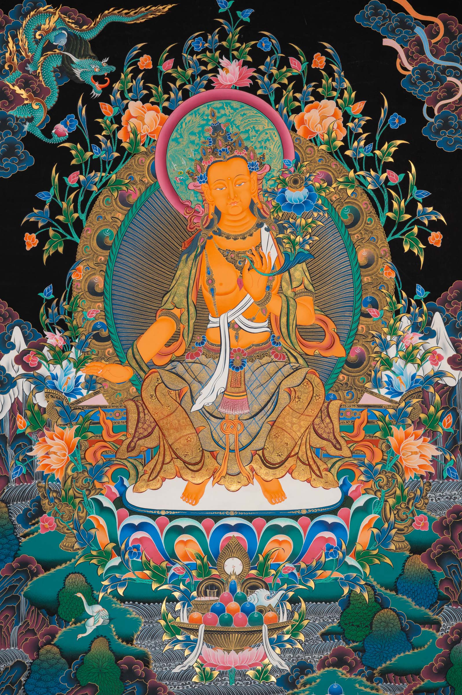 Maitreya Buddha Thangka painting High Quality for Large walls , meditation and spiritual practices.