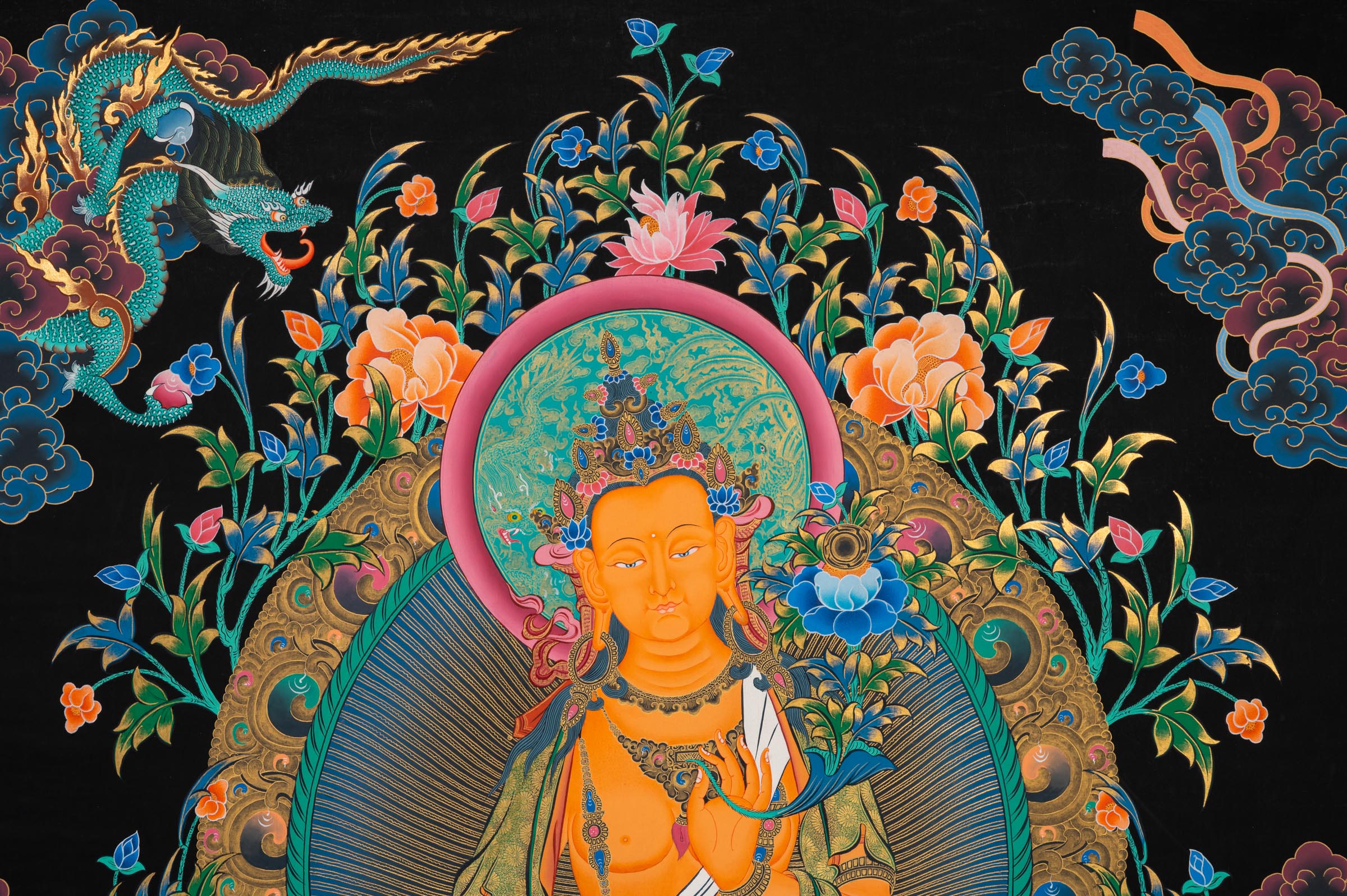 Maitreya Buddha Thangka painting High Quality for Large walls , meditation and spiritual practices.