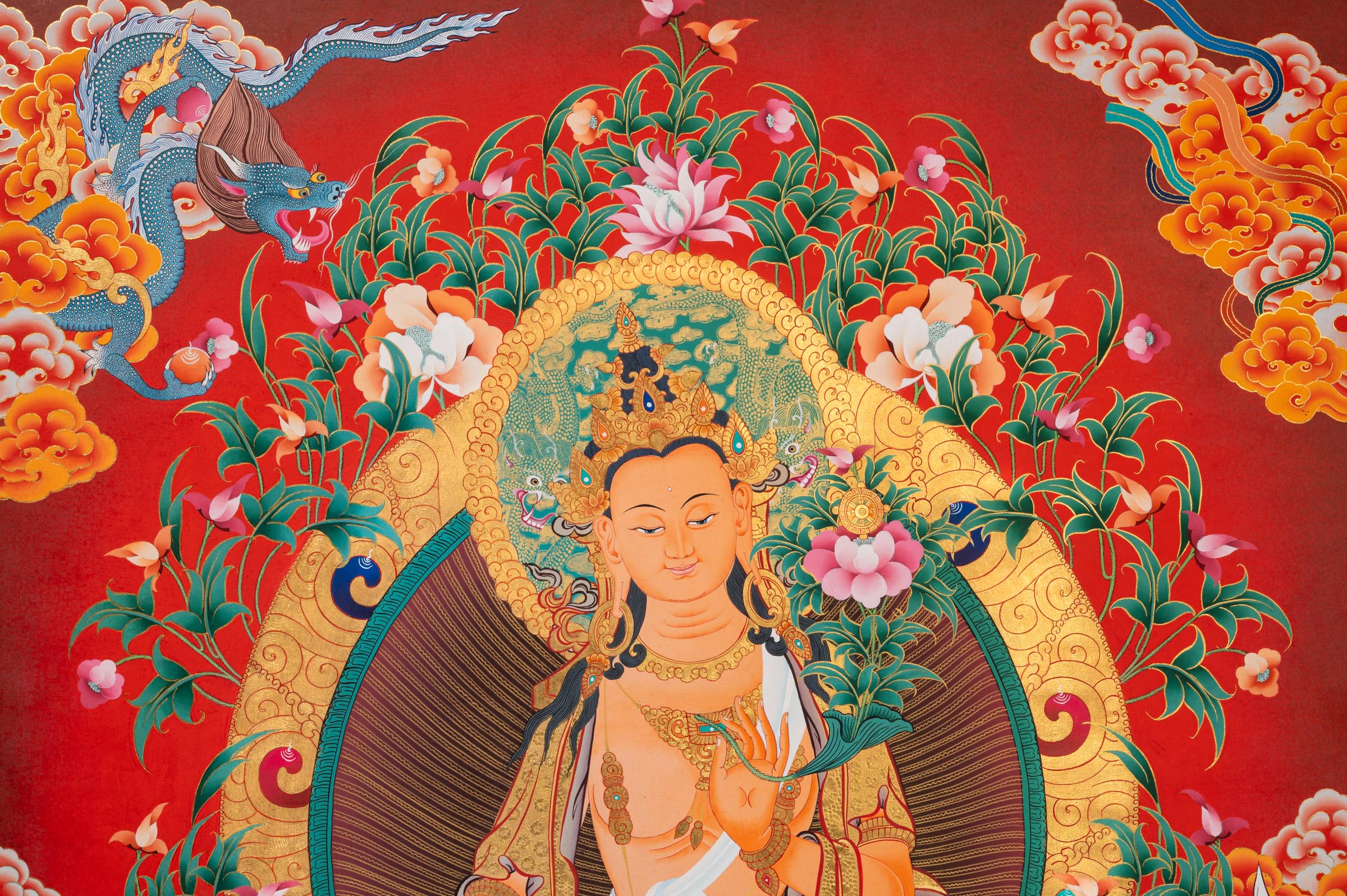 Maitreya Buddha Thangka - Hand painted art.