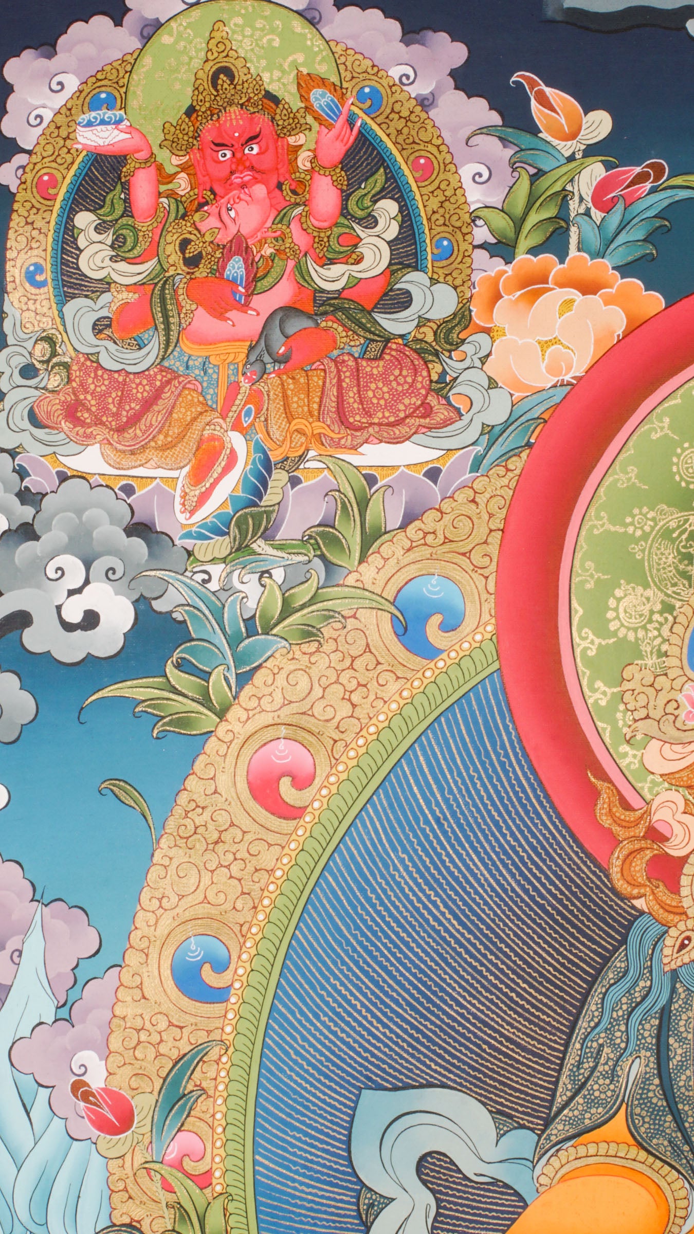 Genuine Tibetan Buddhist Zambala Thangka. Symbol of wealth, prosperity, and protection. Hand-painted with rich colors and details. Perfect for meditation, altar, or sacred space. Invites abundance and removes obstacles.