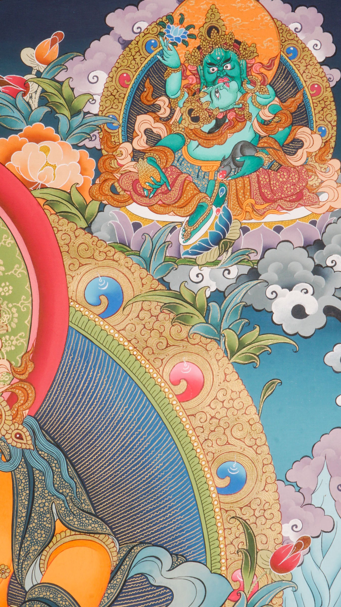Genuine Tibetan Buddhist Zambala Thangka. Symbol of wealth, prosperity, and protection. Hand-painted with rich colors and details. Perfect for meditation, altar, or sacred space. Invites abundance and removes obstacles.