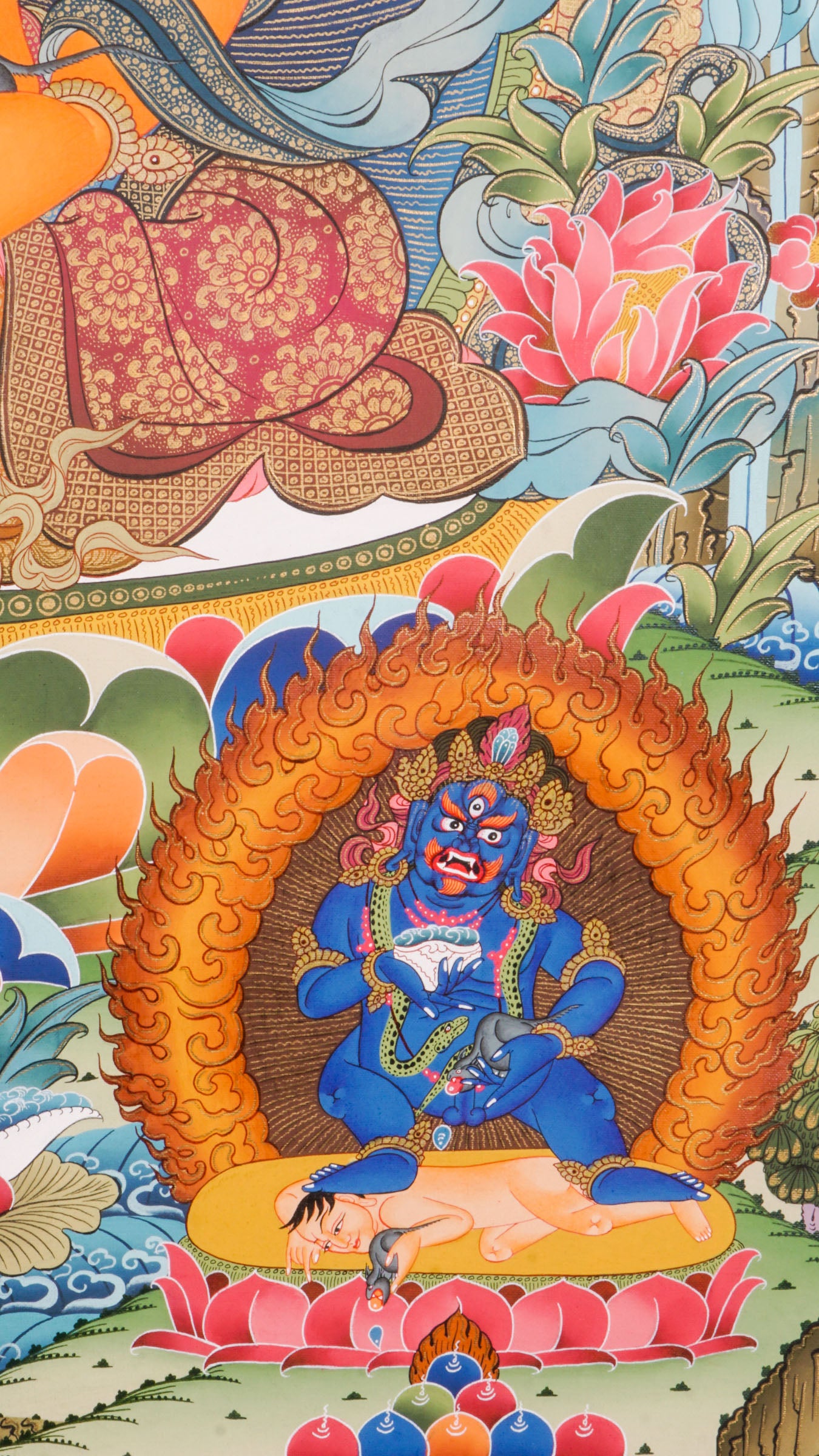 Genuine Tibetan Buddhist Zambala Thangka. Symbol of wealth, prosperity, and protection. Hand-painted with rich colors and details. Perfect for meditation, altar, or sacred space. Invites abundance and removes obstacles.