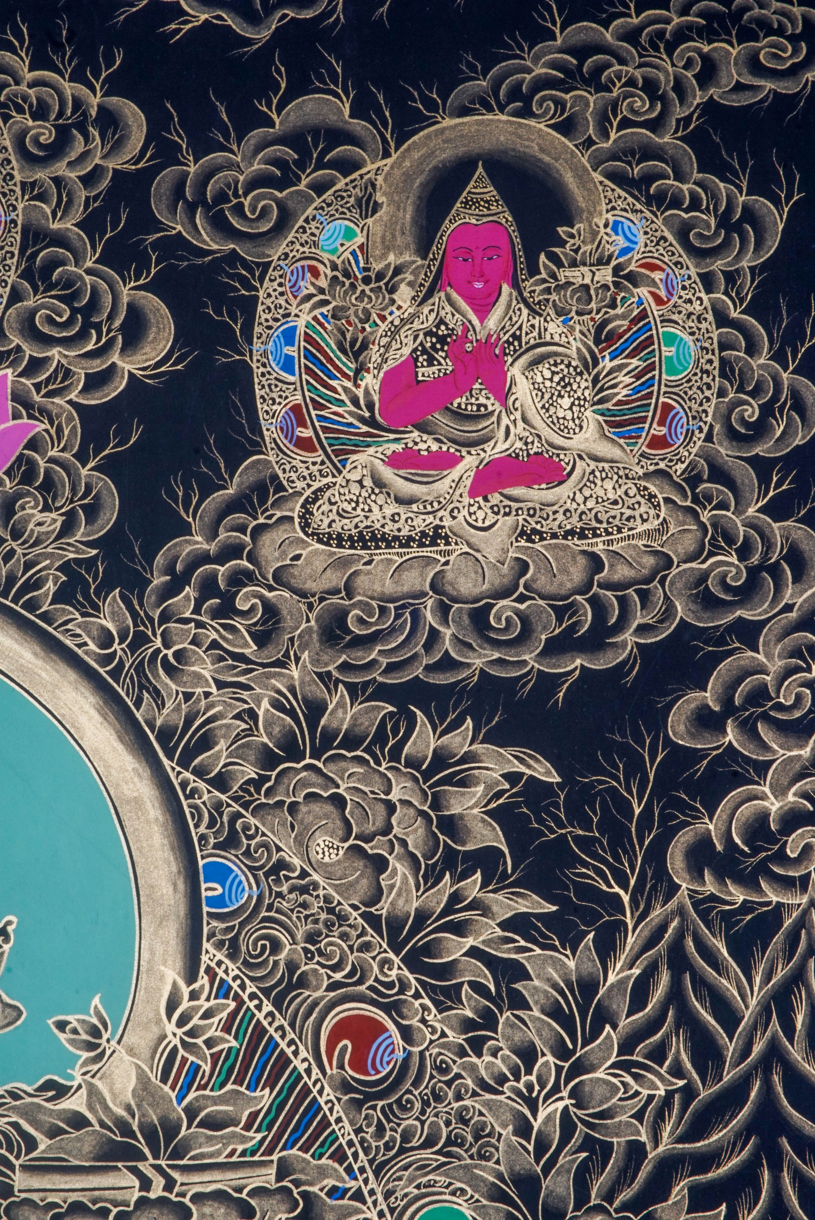 Manjushree Thangka depicts the Bodhisattva of Wisdom, holding a sword to cut ignorance and a scripture symbolizing Dharma knowledge. Hand-painted by skilled Tibetan artists using natural pigments, this sacred artwork inspires clarity, insight, and spiritual growth.