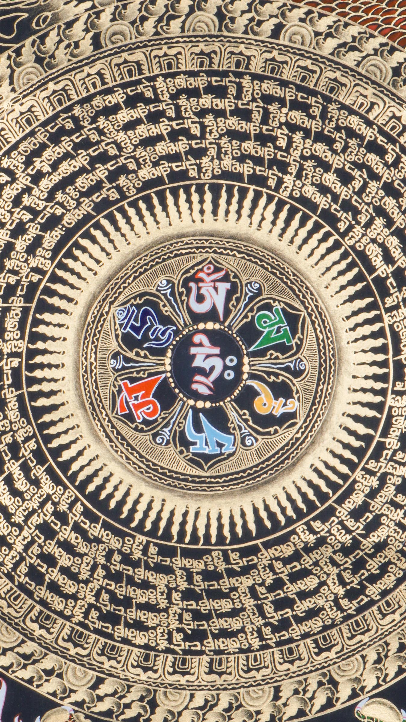 Dragon Mantra Mandala - OM Mani Padme Hum on Black and Gold Color