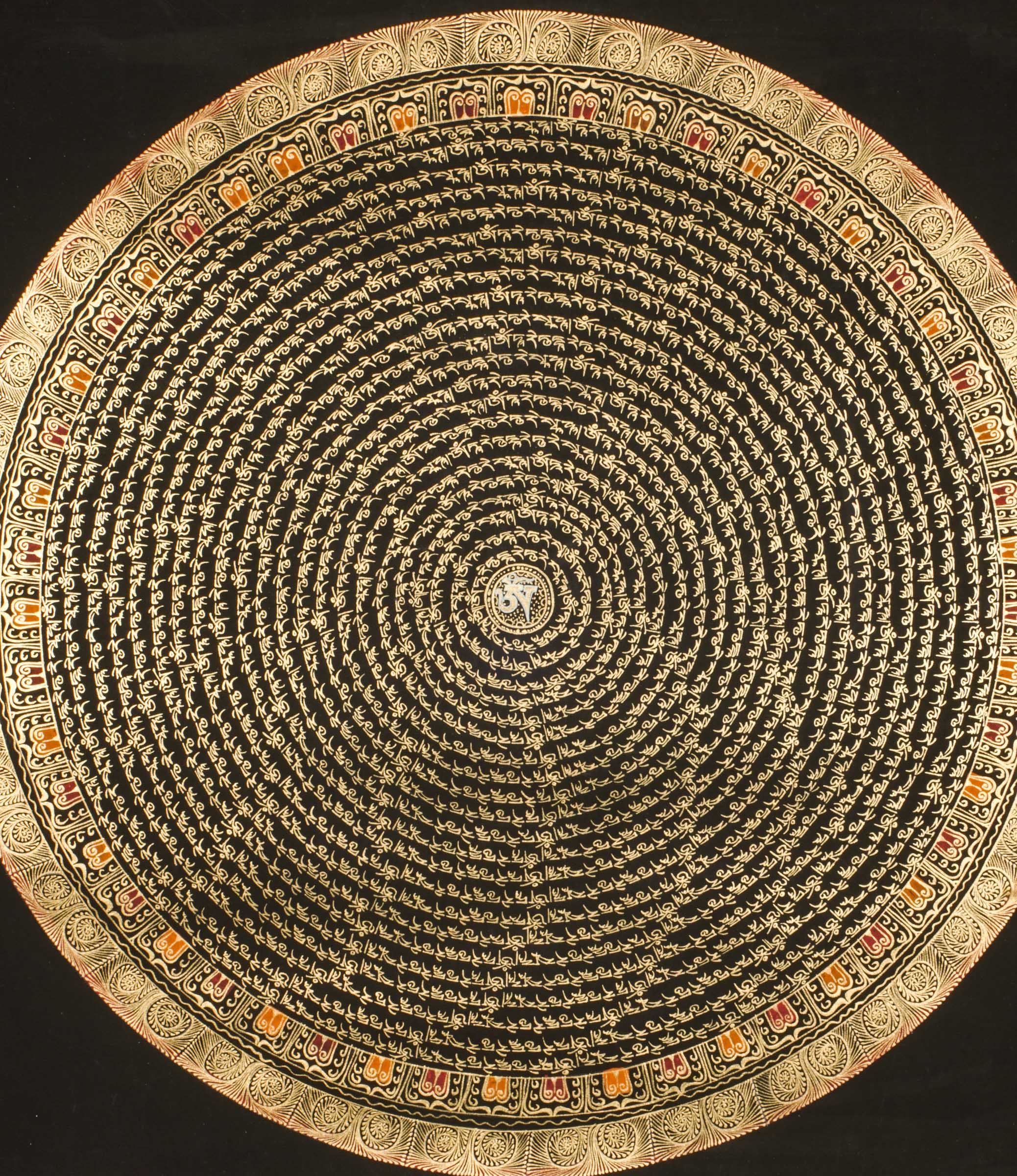 Black and Gold Mandala with Mantra- Om Mani Padme Hum for Good luck