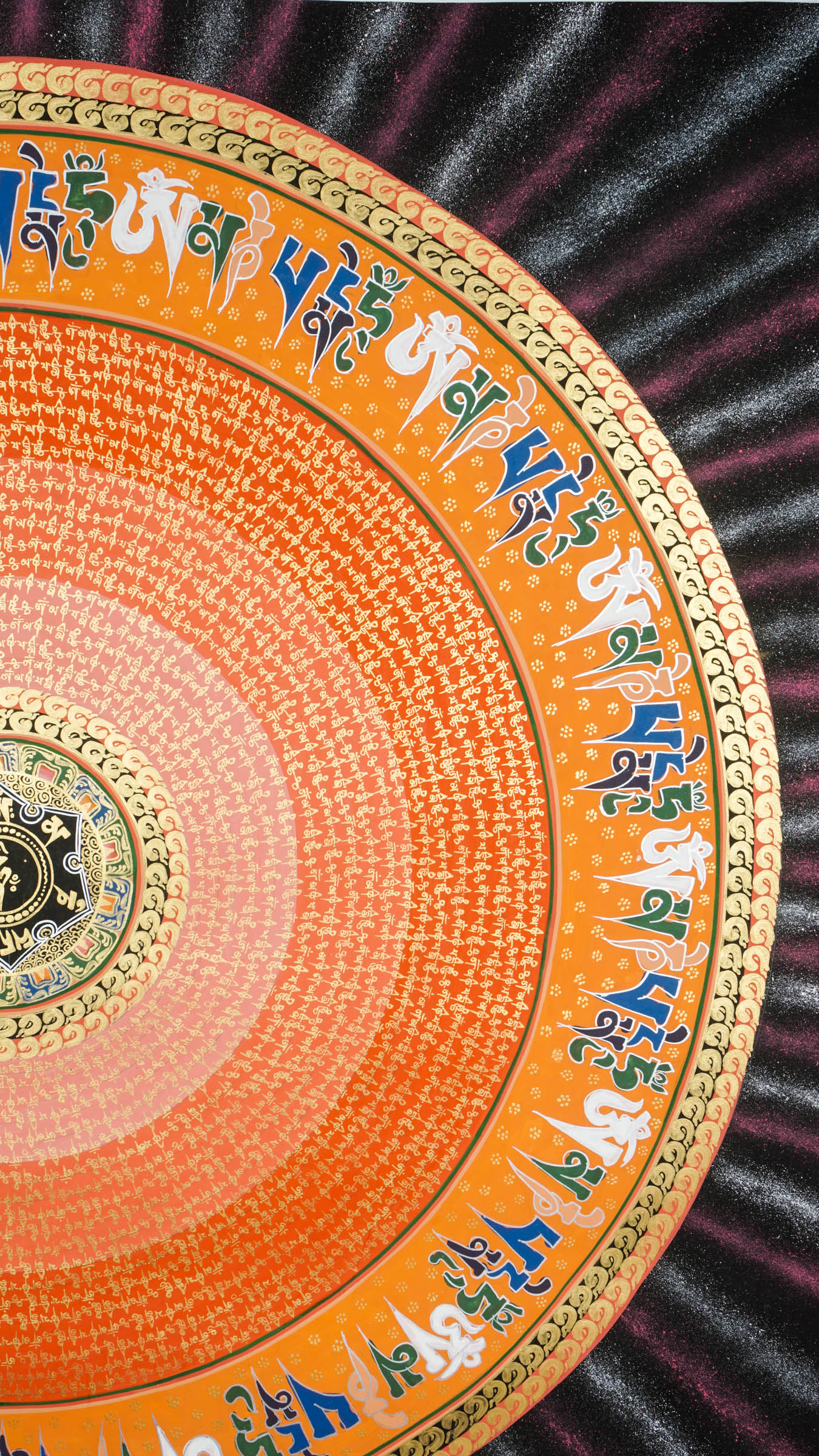 This Mantra Mandala Thangka blends sacred geometry with powerful Tibetan mantras, enhancing meditation and mindfulness. A beautiful symbol of harmony and inner peace, it’s perfect for any spiritual or sacred space.