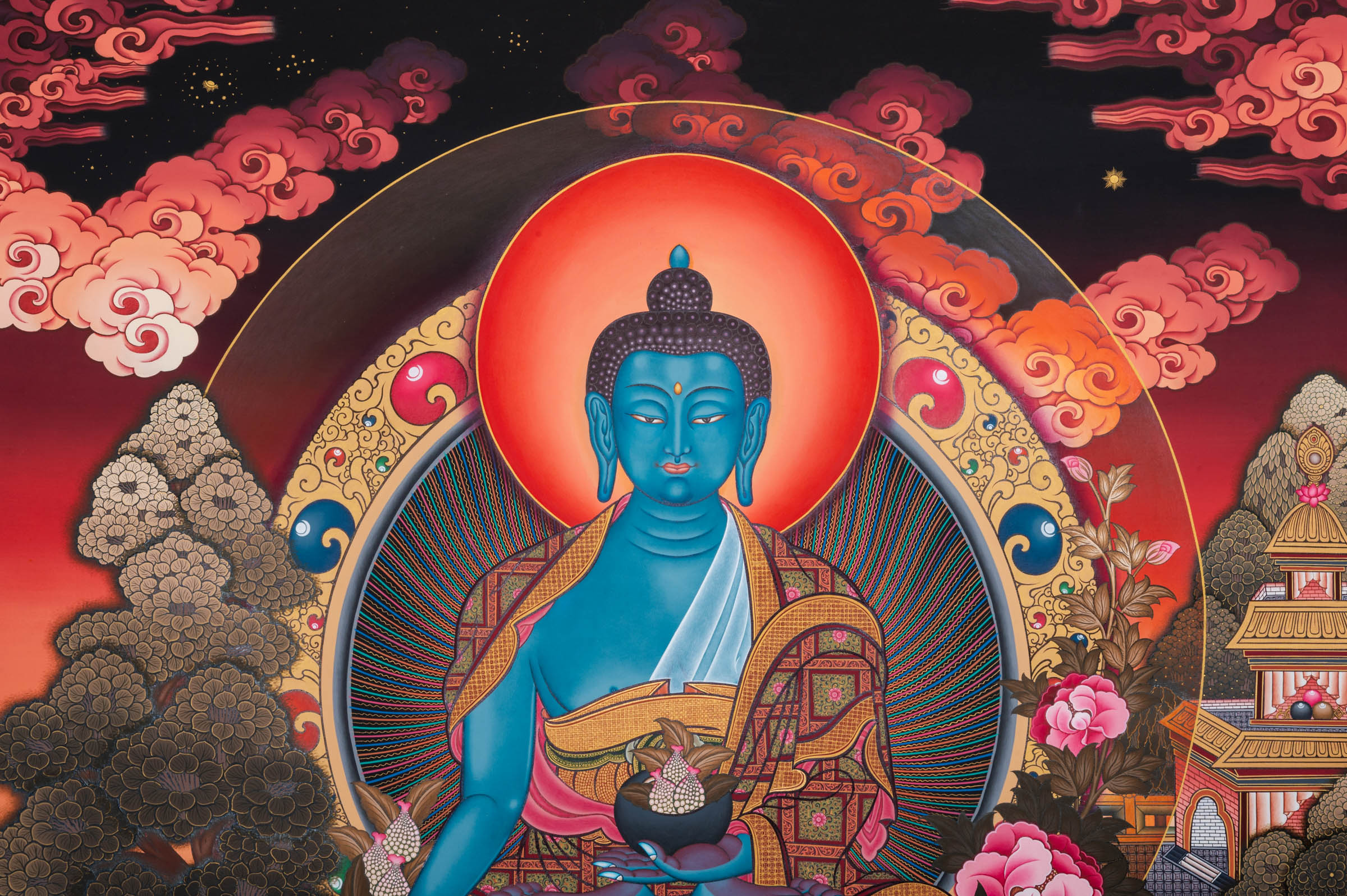 Medicine Buddha Thangka - a sacred hand thangka painting
