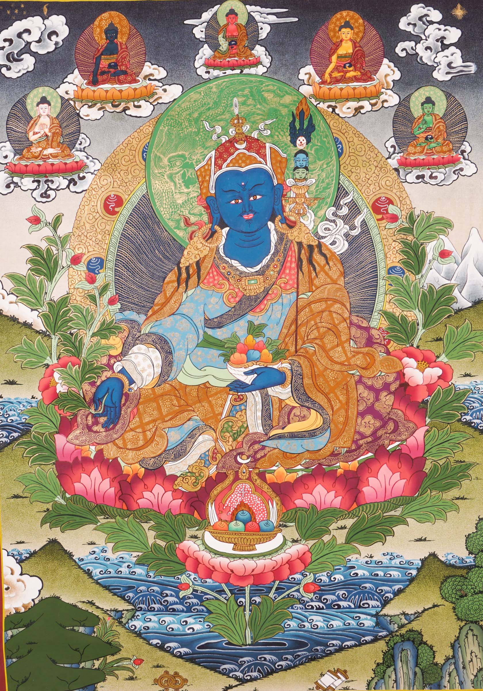 Medicine Guru Thangka - a sacred depiction of Guru Rinpoche in the form of the Medicine Buddha