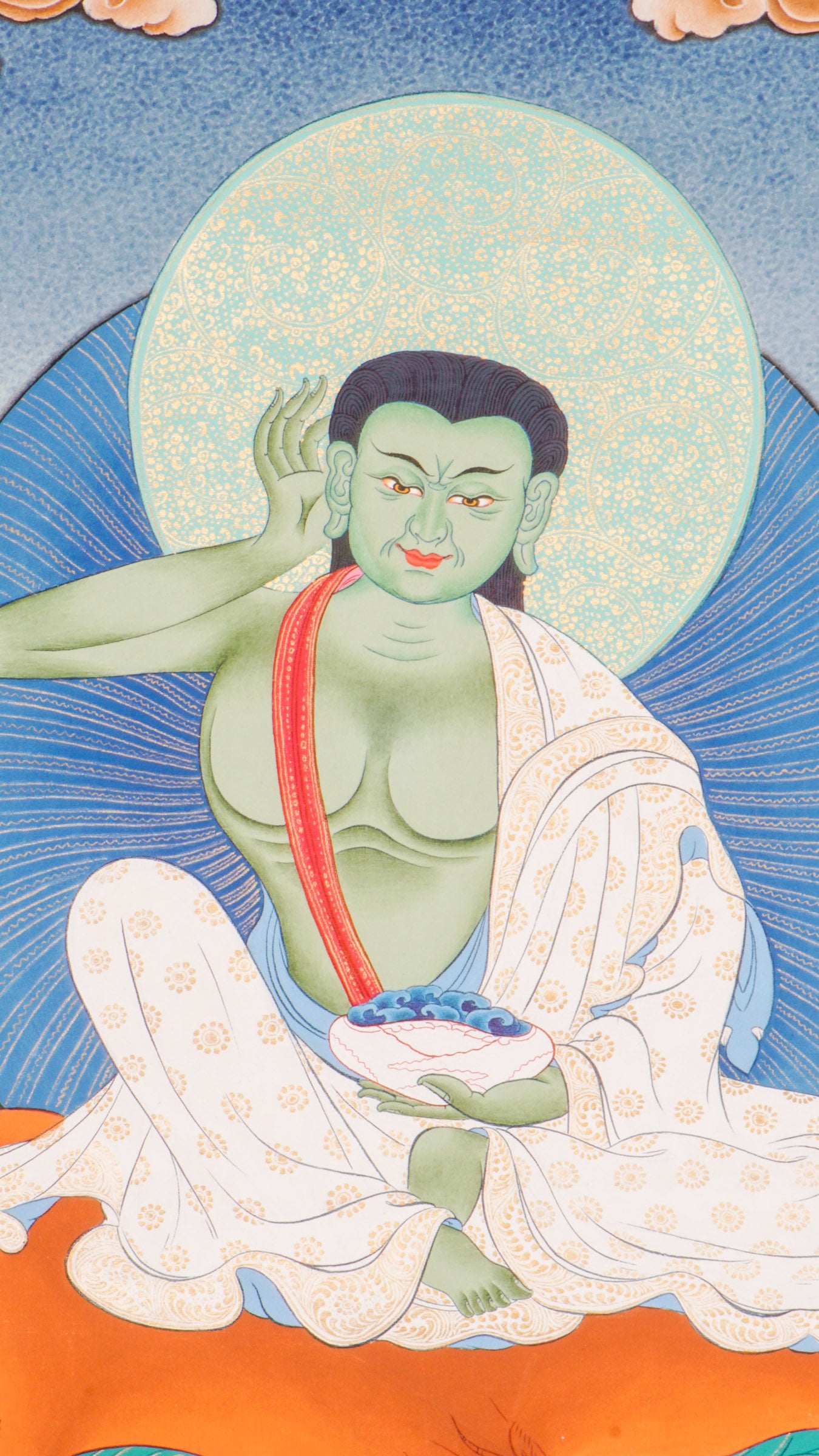 Milarepa Thangka - a sacred hand-painted Tibetan Buddhist artwork depicting the esteemed yogi and spiritual teacher Milarepa.