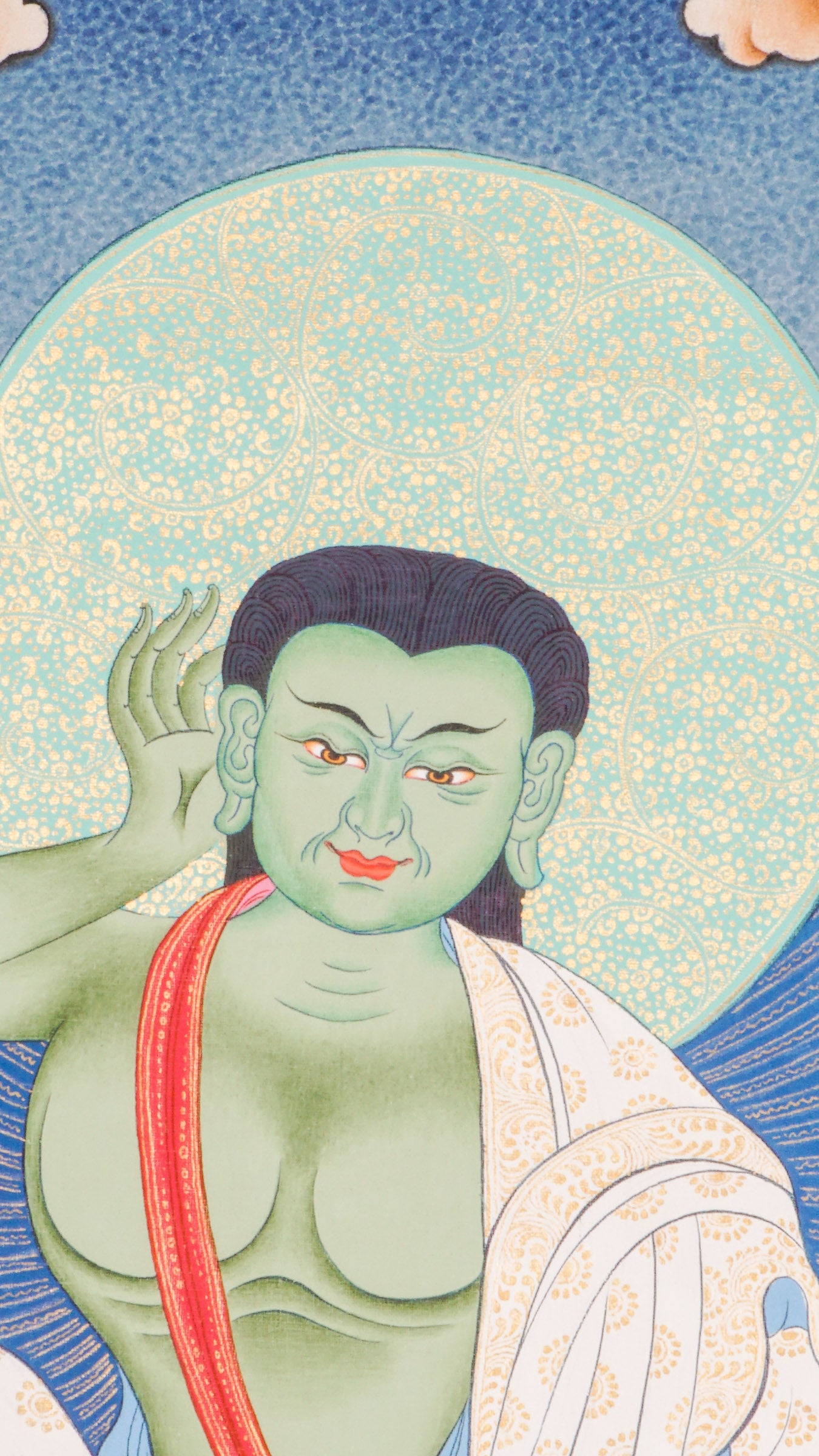 Milarepa Thangka - a sacred hand-painted Tibetan Buddhist artwork depicting the esteemed yogi and spiritual teacher Milarepa.