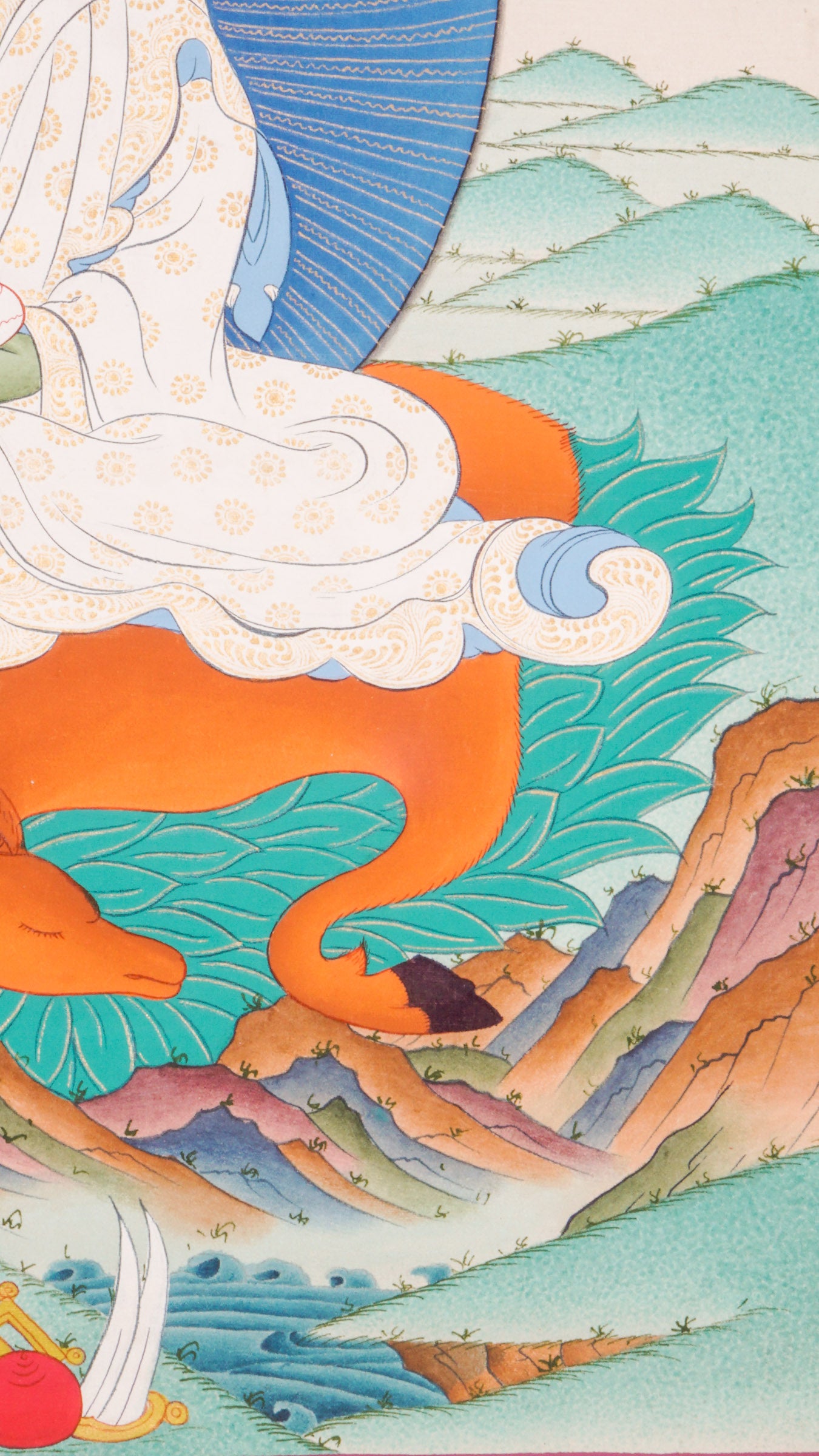 Milarepa Thangka - a sacred hand-painted Tibetan Buddhist artwork depicting the esteemed yogi and spiritual teacher Milarepa.
